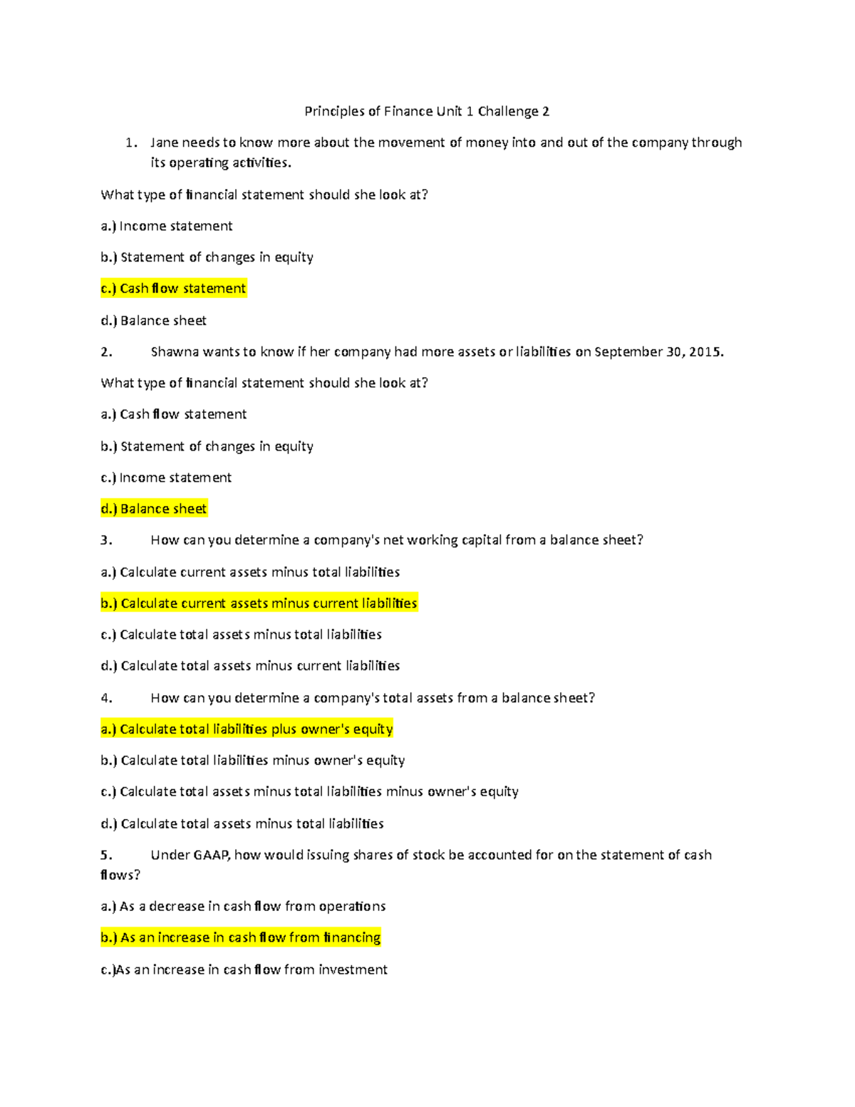 Principles of Finance Unit 1 Challenge 2 - Principles of Finance Unit 1 ...