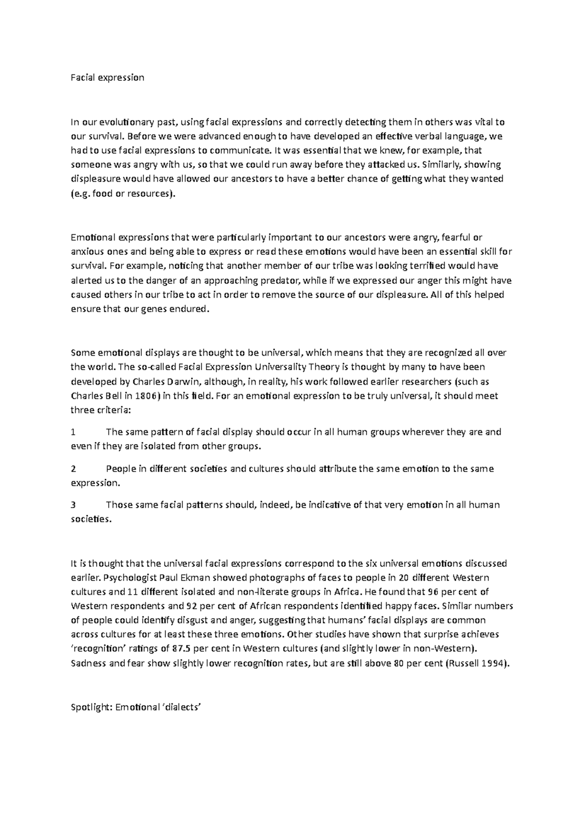 Facial expression - in depth notes on critical subtopics relating to ...