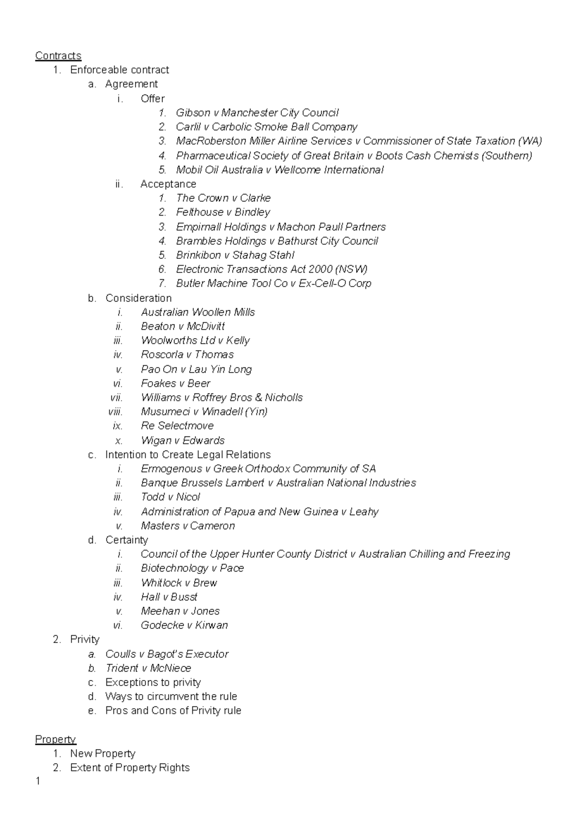 PPL Notes for Exam - Contracts 1. Enforceable contract a. Agreement i ...
