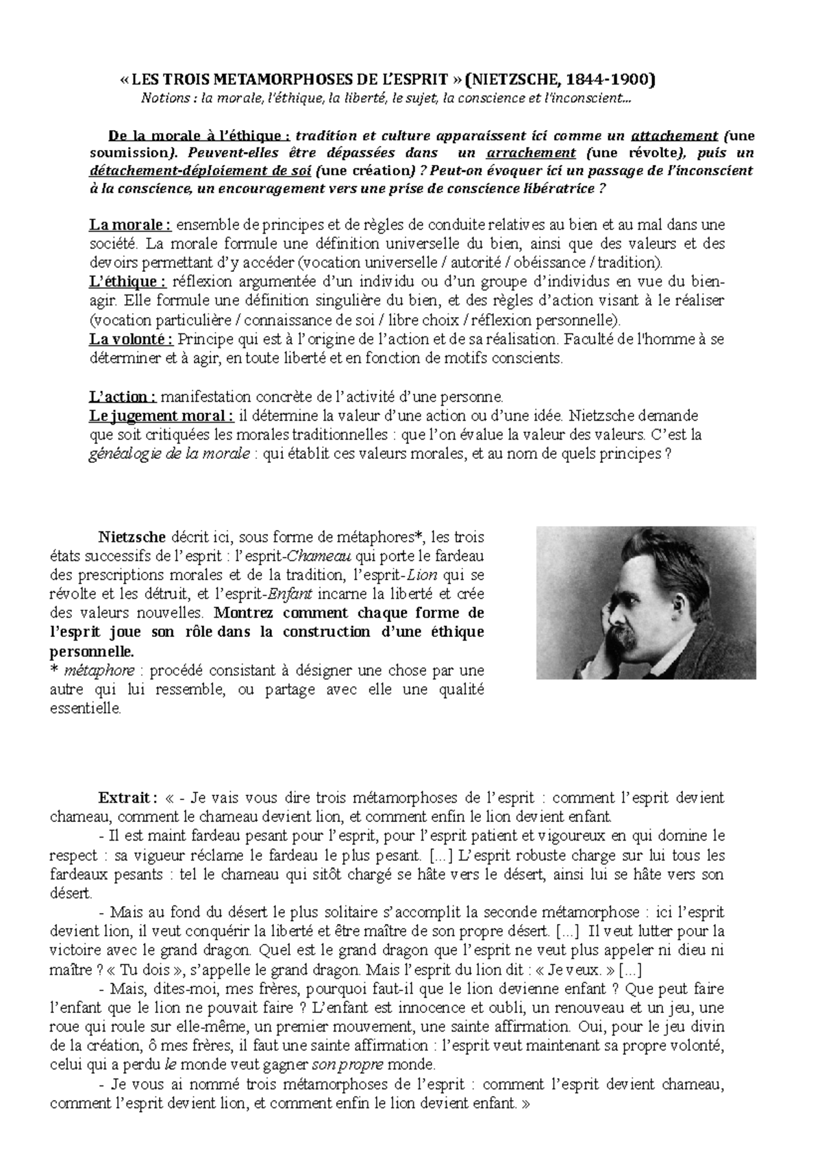 LES Trois METAMORPHOSES DE L'ESPRIT version Courte « LES TROIS