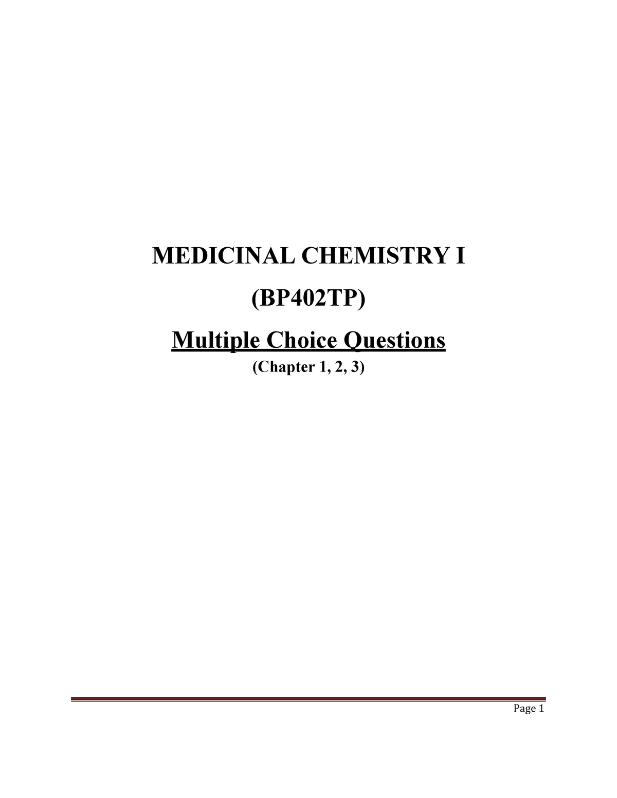 Mcq Of Medicinal Chemistry I-BP402T P - Medicinal Chemistry - GTU - Studocu