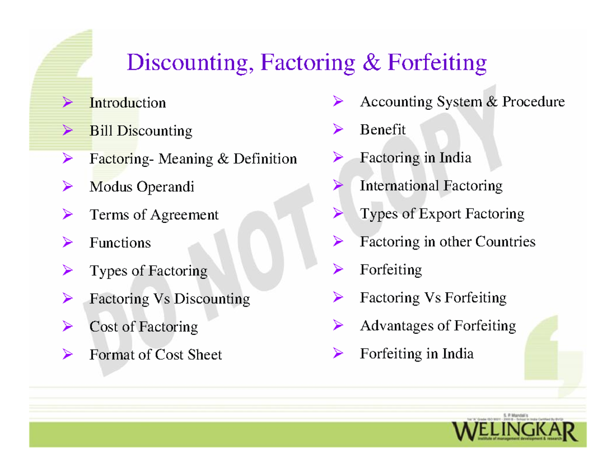 Forfeiting Sdjccjbscjjkhiasjknkcsdd - Discounting, Factoring ...