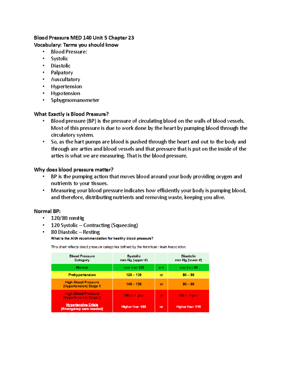Blood Pressure MED 140 Unit 5 Chapter 23 - Blood Pressure MED 140 Unit ...