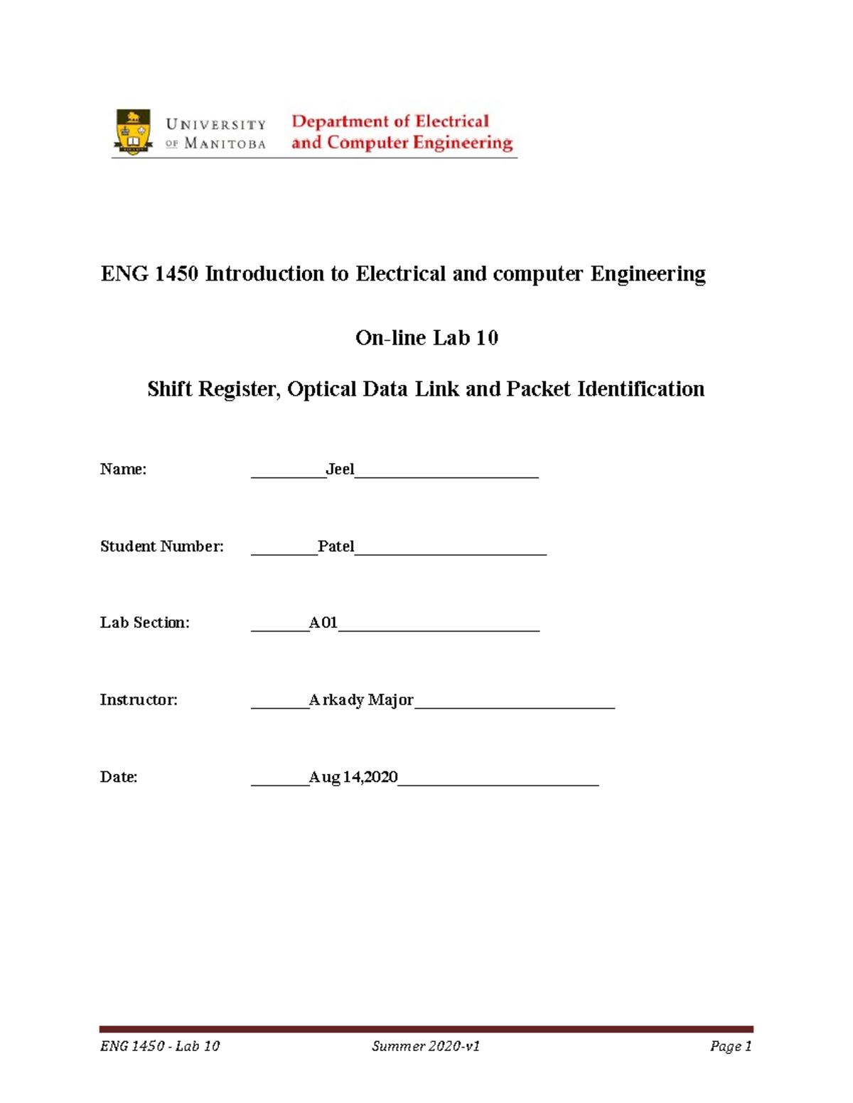 Lab Report No.10 - Jeel Patel - ENG 1450 Introduction to Electrical and ...
