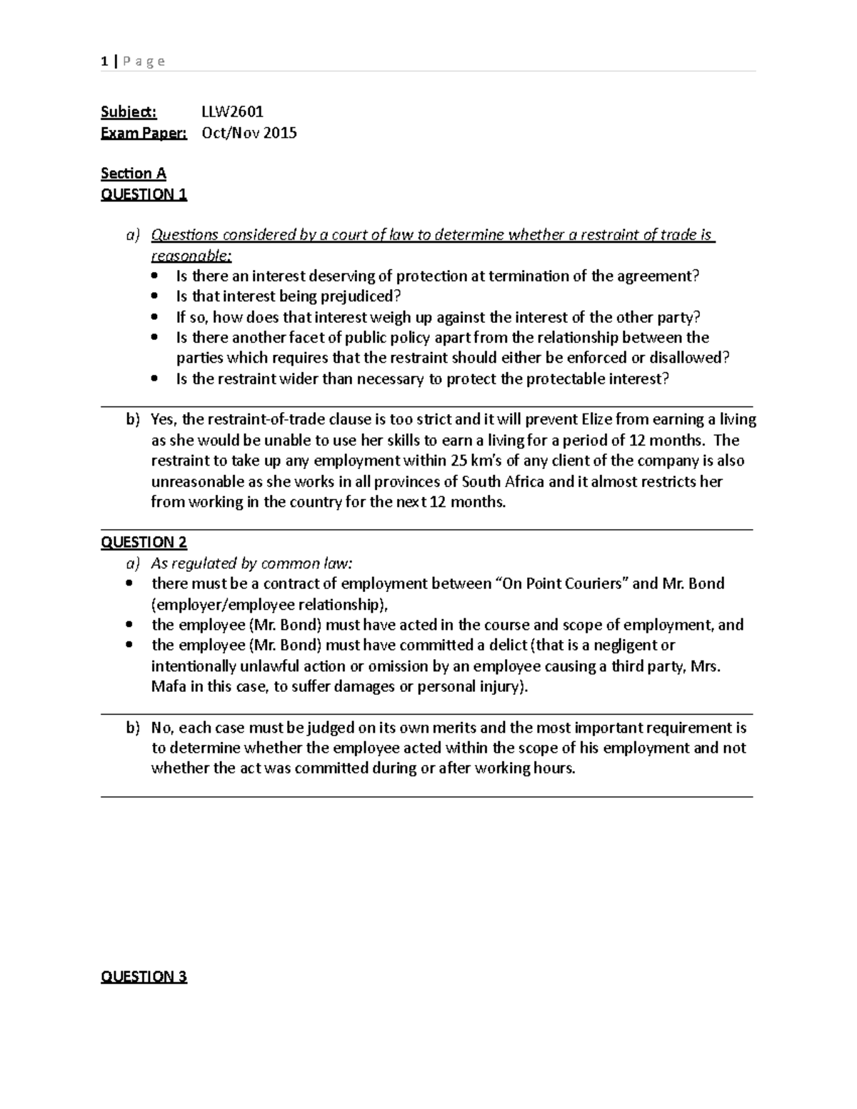 LLW2601 - Exam Oct-Nov'15 Answers - Subject: LLW Exam Paper: Oct/Nov ...