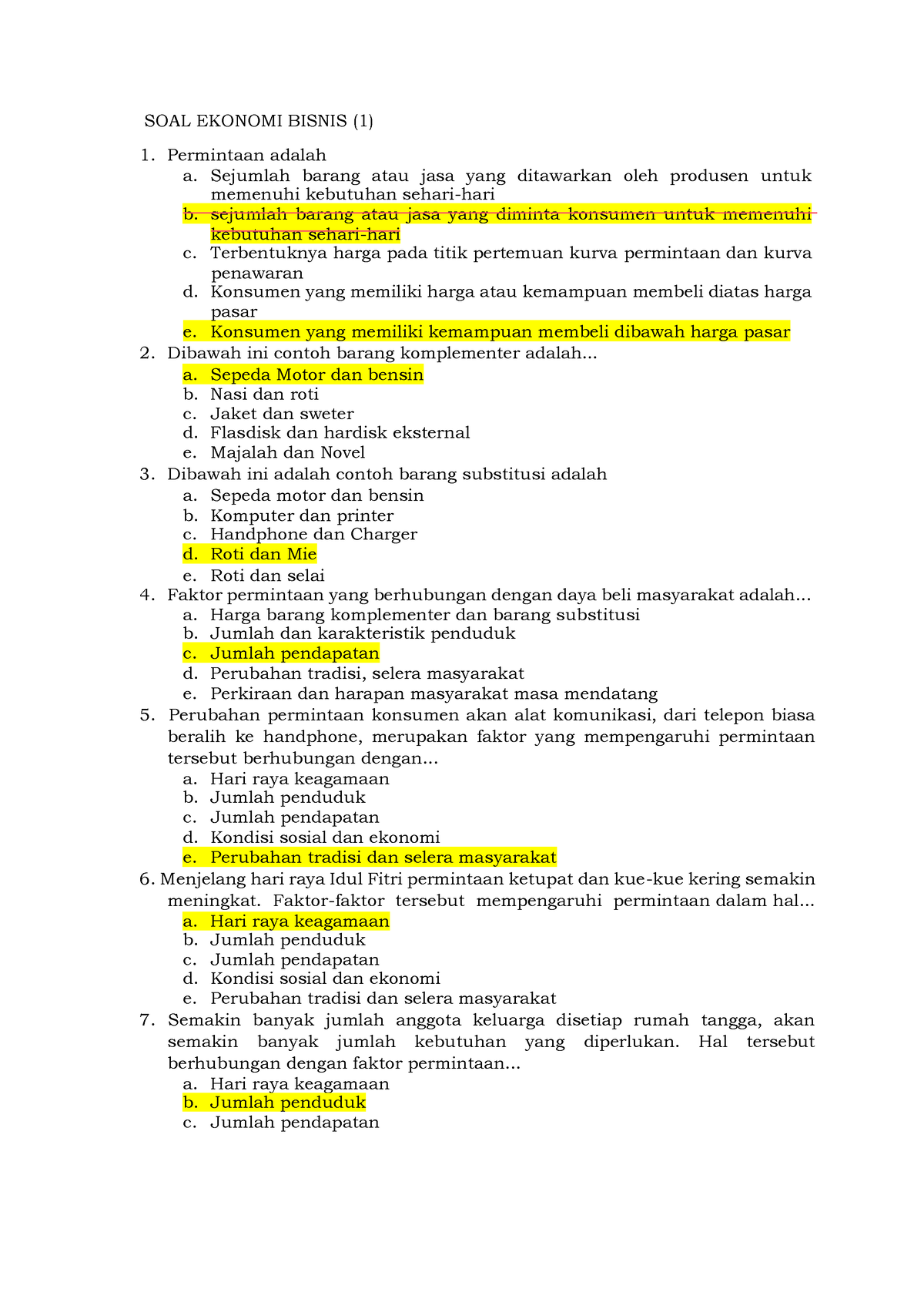 SOAL Ekonomi Bisnis 1 Benar - SOAL EKONOMI BISNIS (1) Permintaan Adalah ...