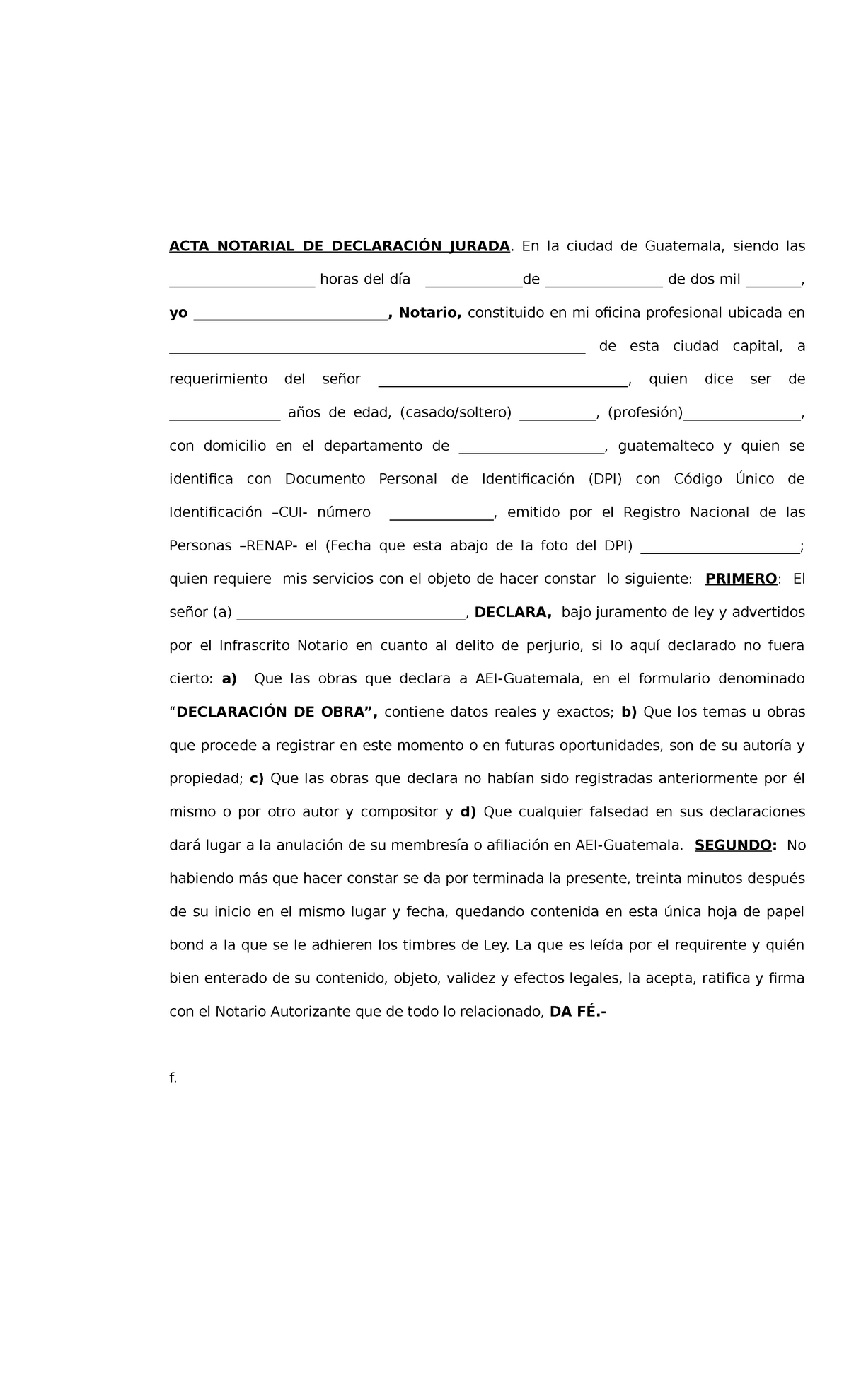 2 Declaracion Jurada Para Ingreso De Nuevos Socios Acta Notarial De DeclaraciÓn Jurada En La 6249