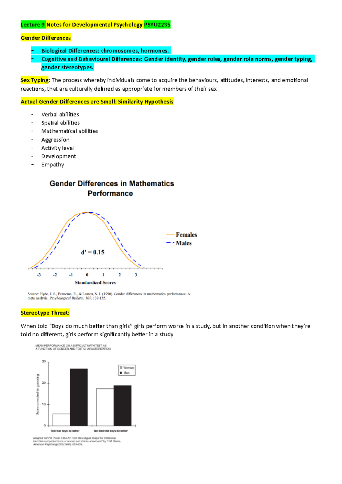 Lecture 9 Notes for Developmental Psychology PSYU2235 - StuDocu