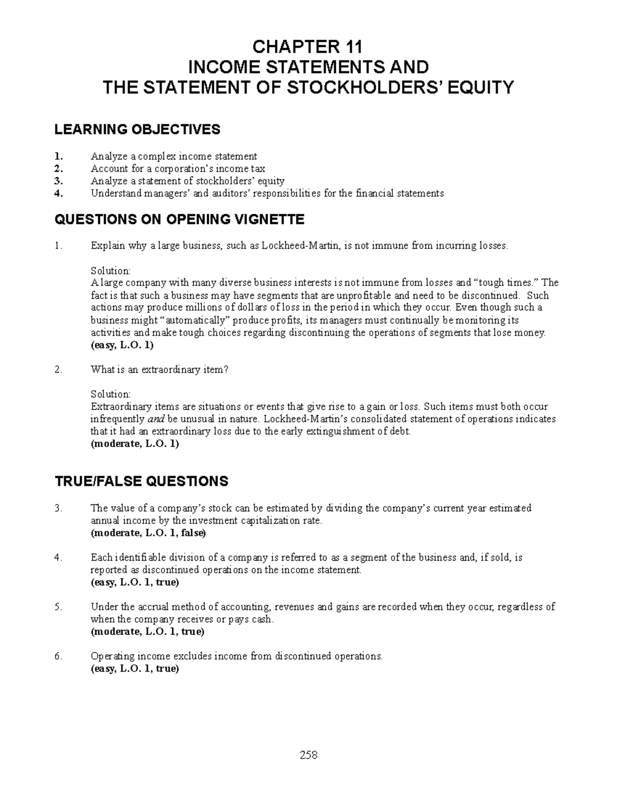 Tifch 11 - exercises - CHAPTER 11 INCOME STATEMENTS AND THE STATEMENT ...