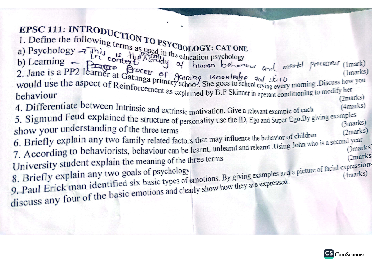 Cam Scanner 11-08-2024 17 - a) EPSC 1. Psychology Define the INTRODUCTION following This terms ...