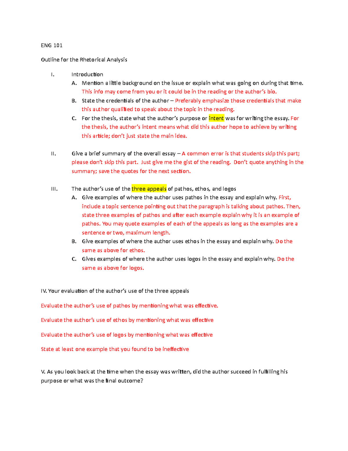 Outline for the Rhetorical Analysis Rev - ENG 101 Outline for the ...