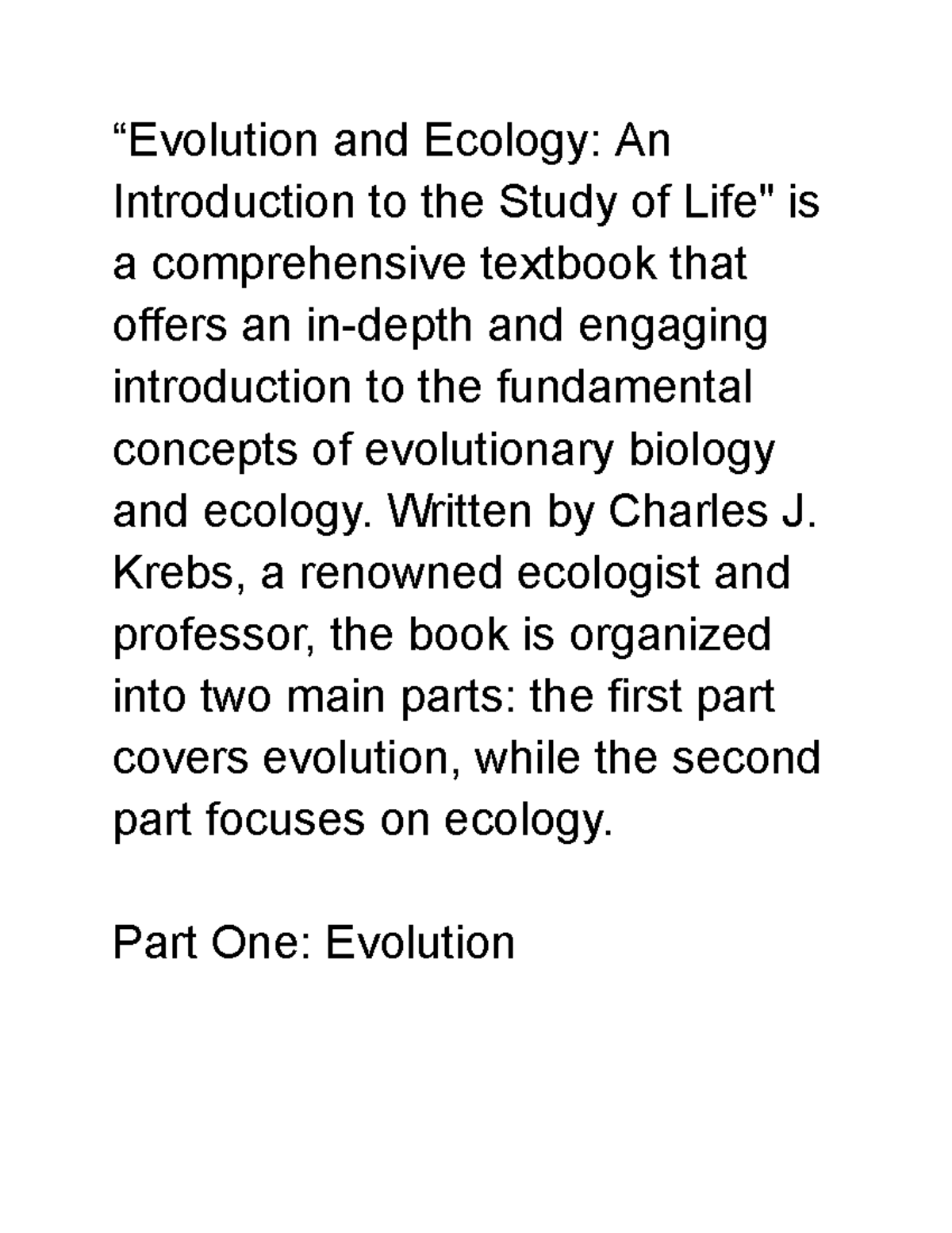 Summary - Evolution And Ecology An Introduction To The Study Of Life ...