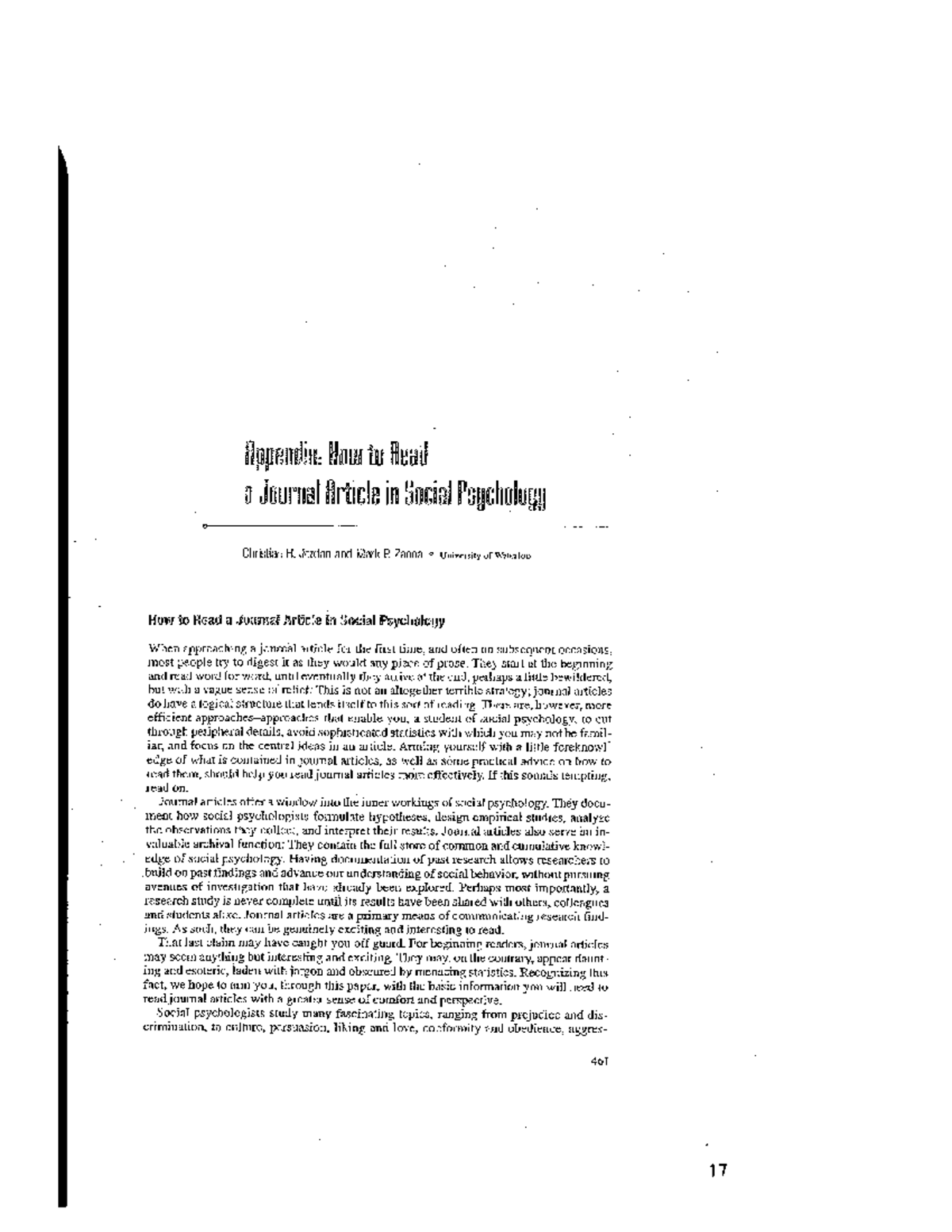 Appendix Read Journal - This is used during the exercises when ...