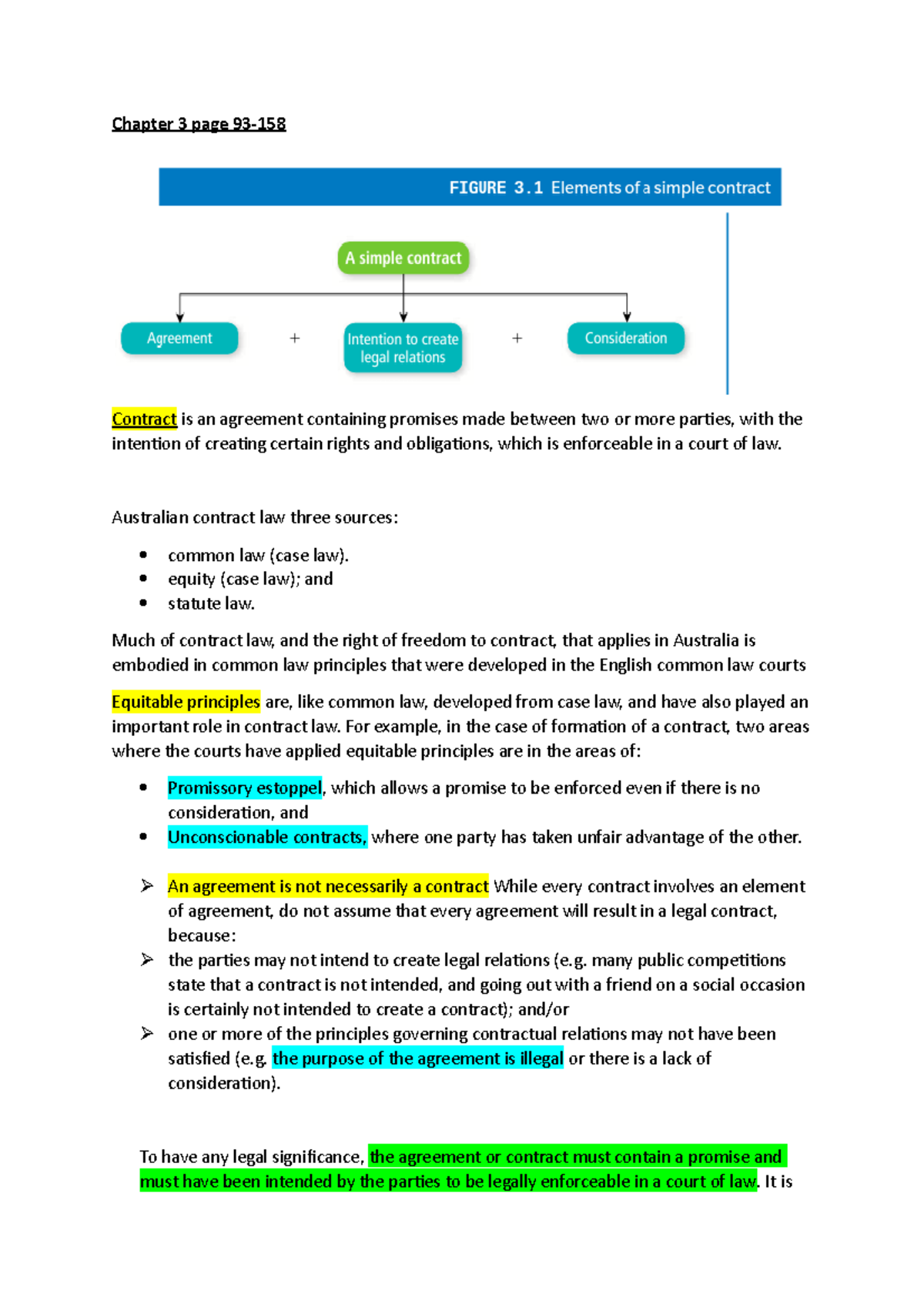 Notes Ch 3 - Chapter 3 page 93- Contract is an agreement containing ...