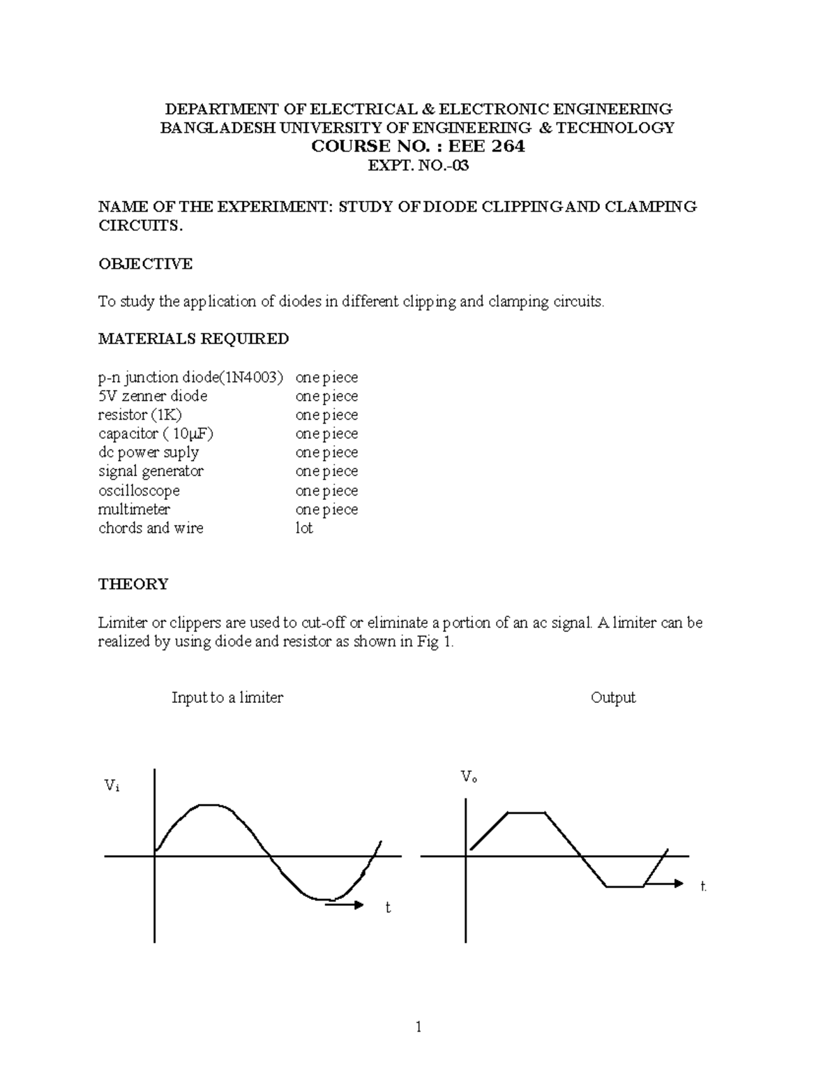 Expt3 - DEPARTMENT OF ELECTRICAL & ELECTRONIC ENGINEERING BANGLADESH ...