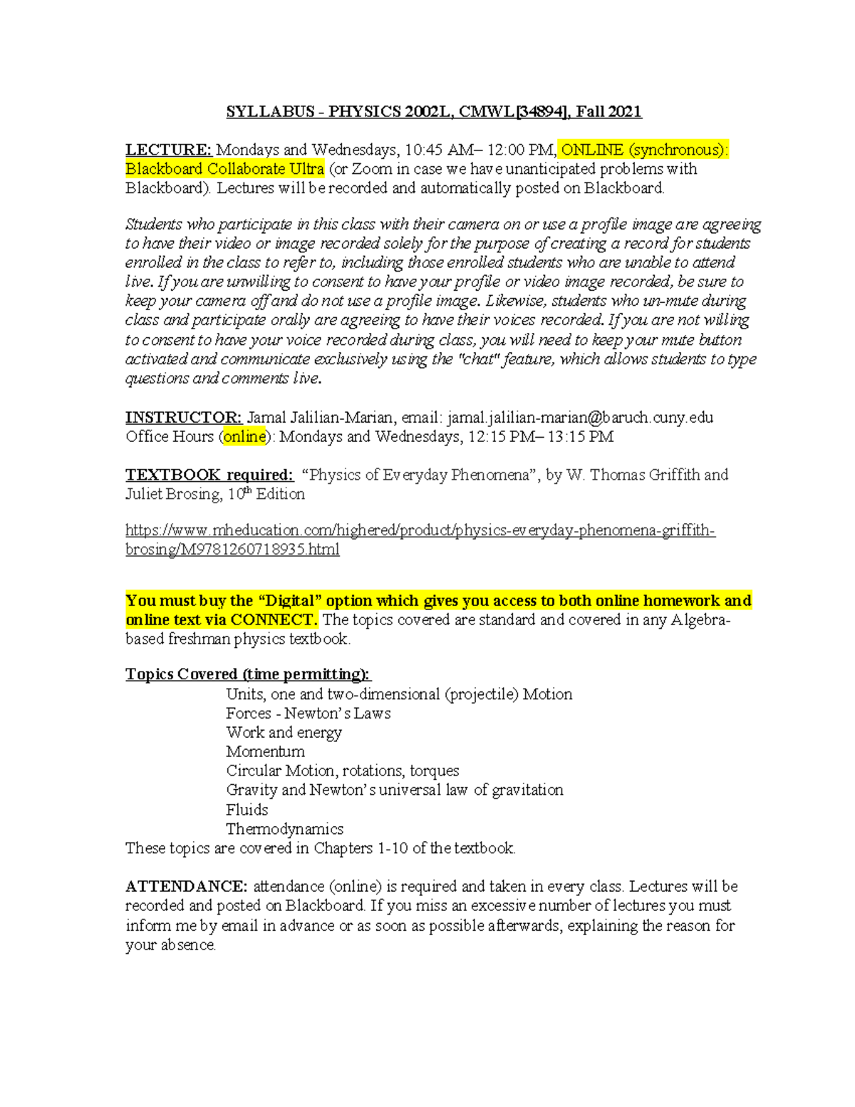 PHY 2002 L FUND OF PHY Theory AND Practice LAB - SYLLABUS - PHYSICS ...