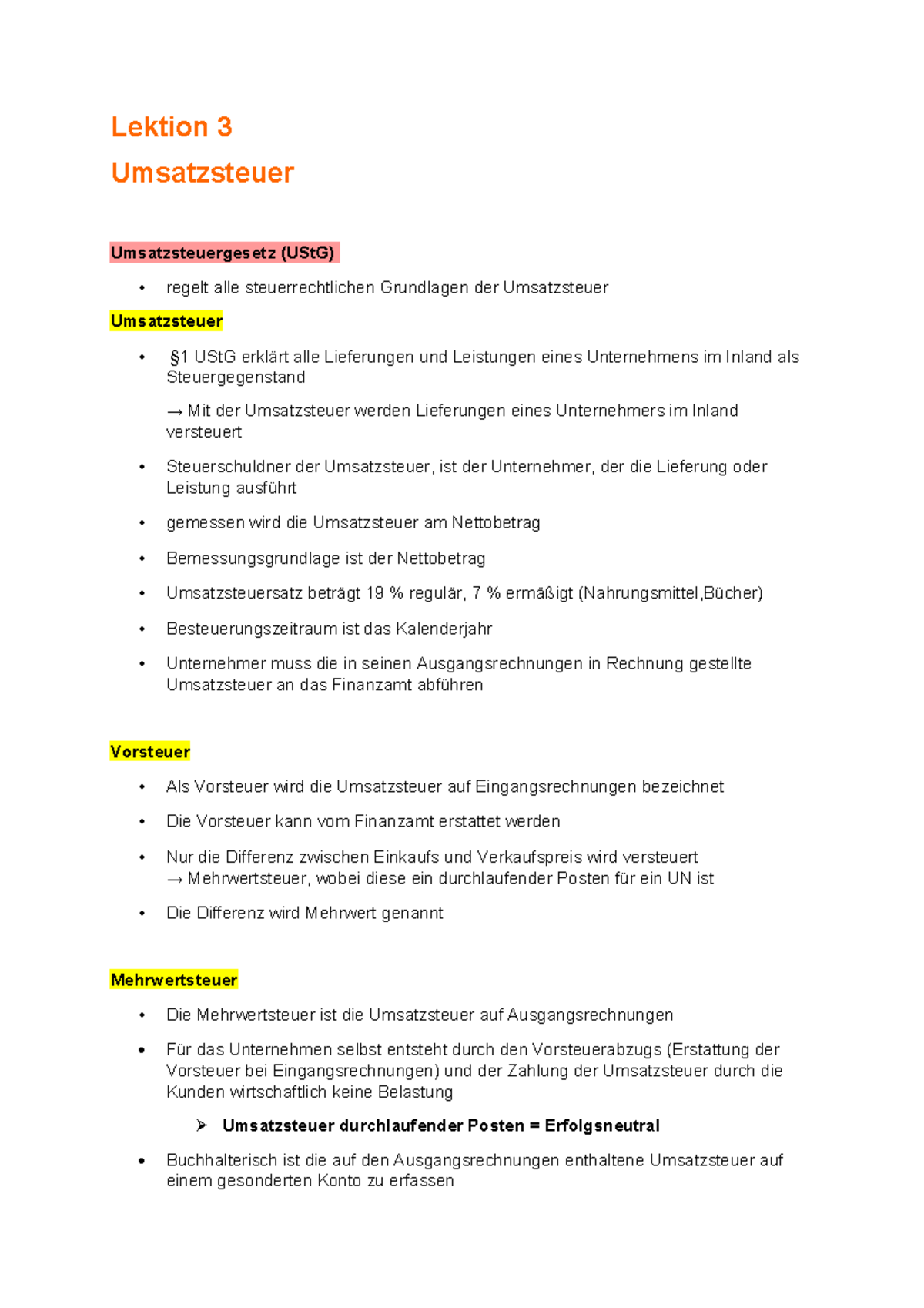 Buchführung Und Bilanzierung Lektion 3 Lektion 3 Umsatzsteuer