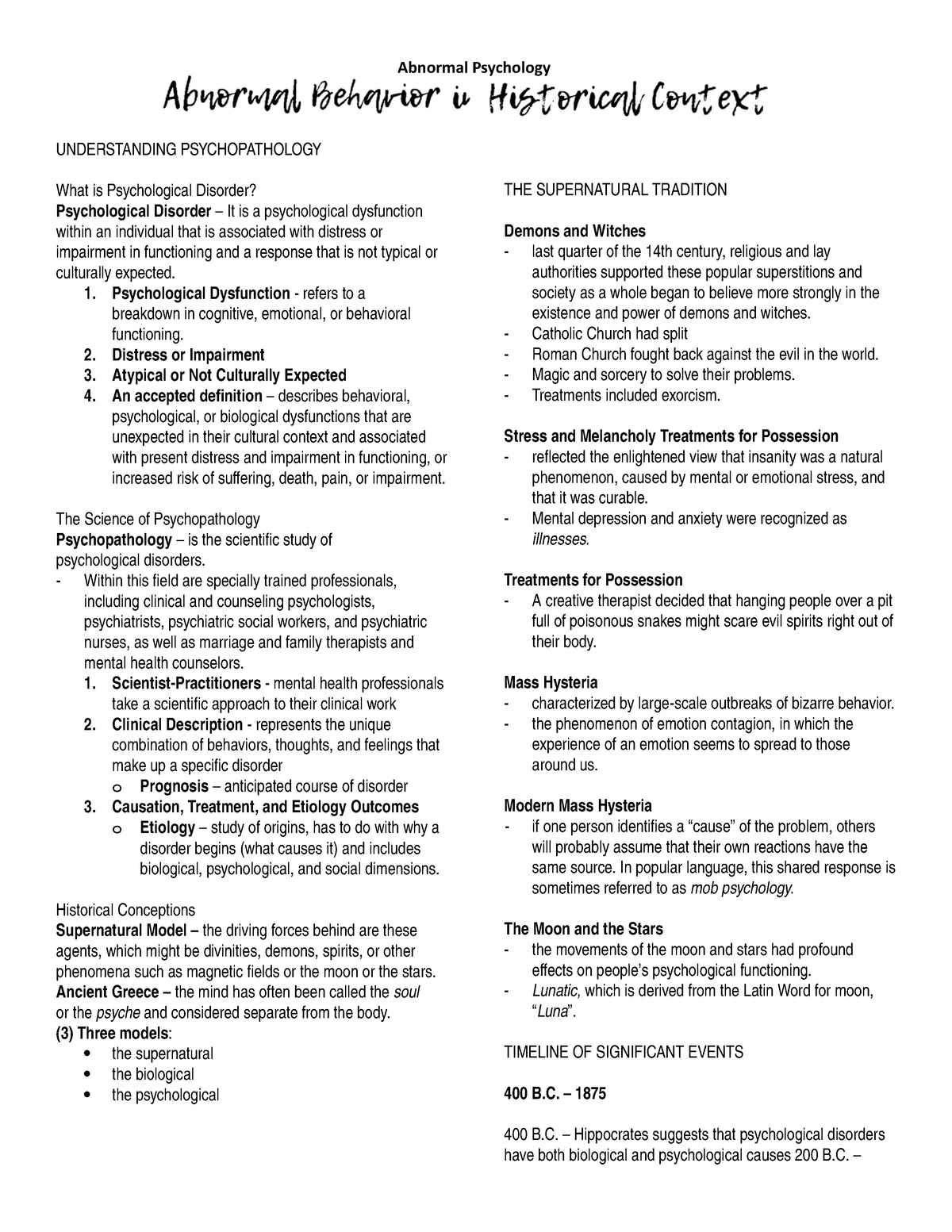 AB Psych UNDERSTANDING PSYCHOPATHOLOGY What Is Psychological Disorder 