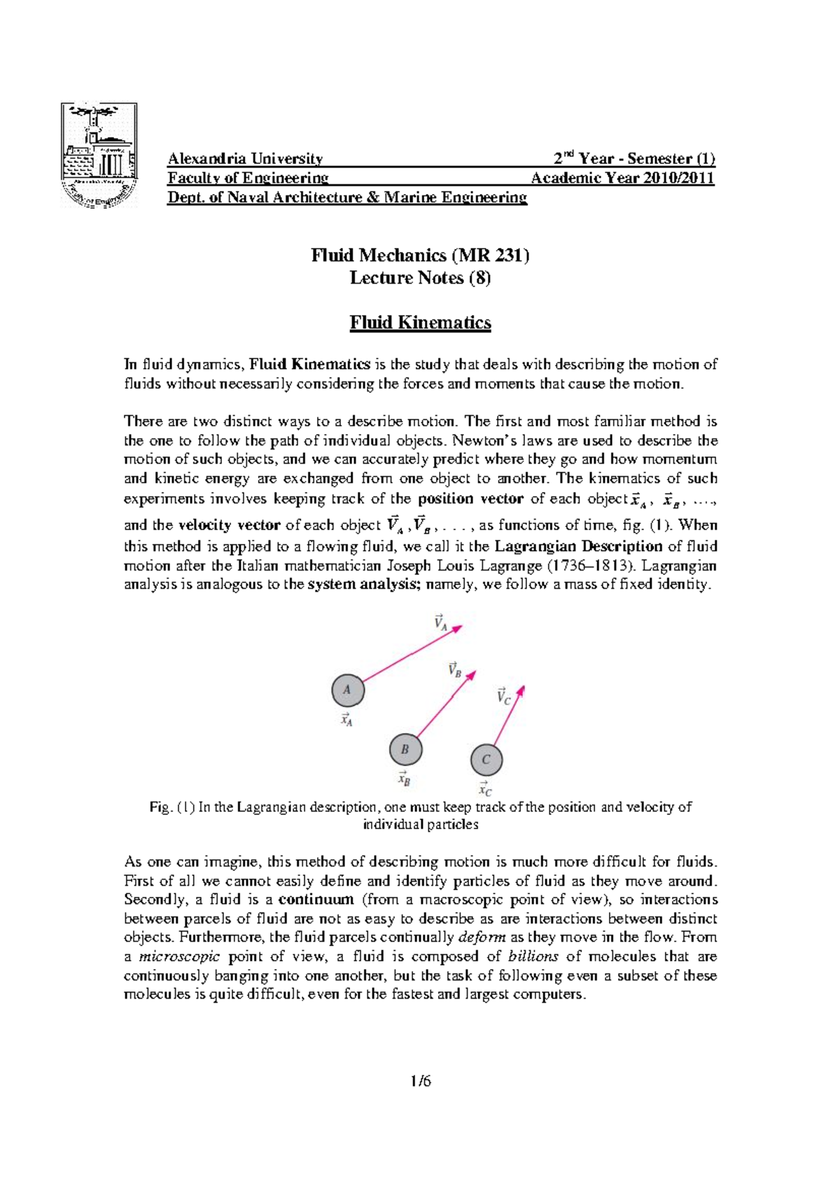 Fluid Mechanics - Alexandria University 2nd Year - Semester (1) Faculty ...