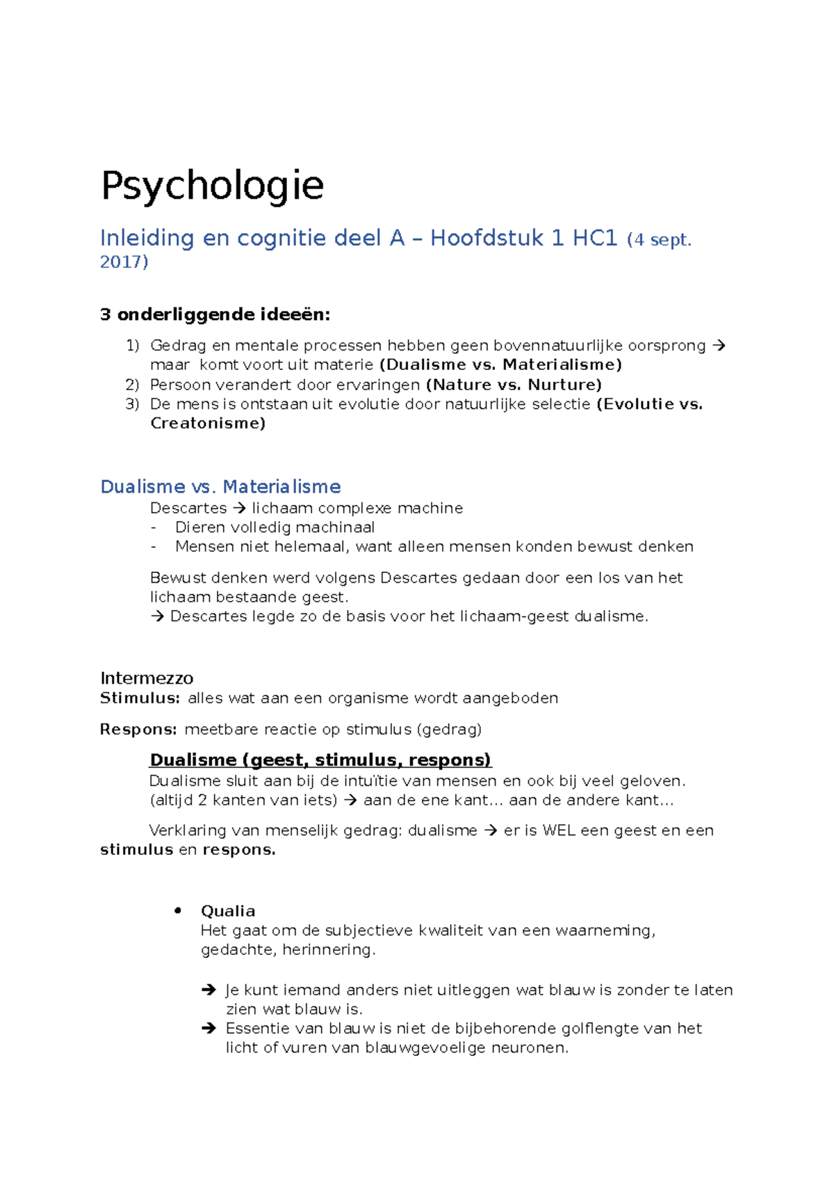 Inleiding En Cognitie Deel A Aantekeningen - Psychologie Inleiding En ...