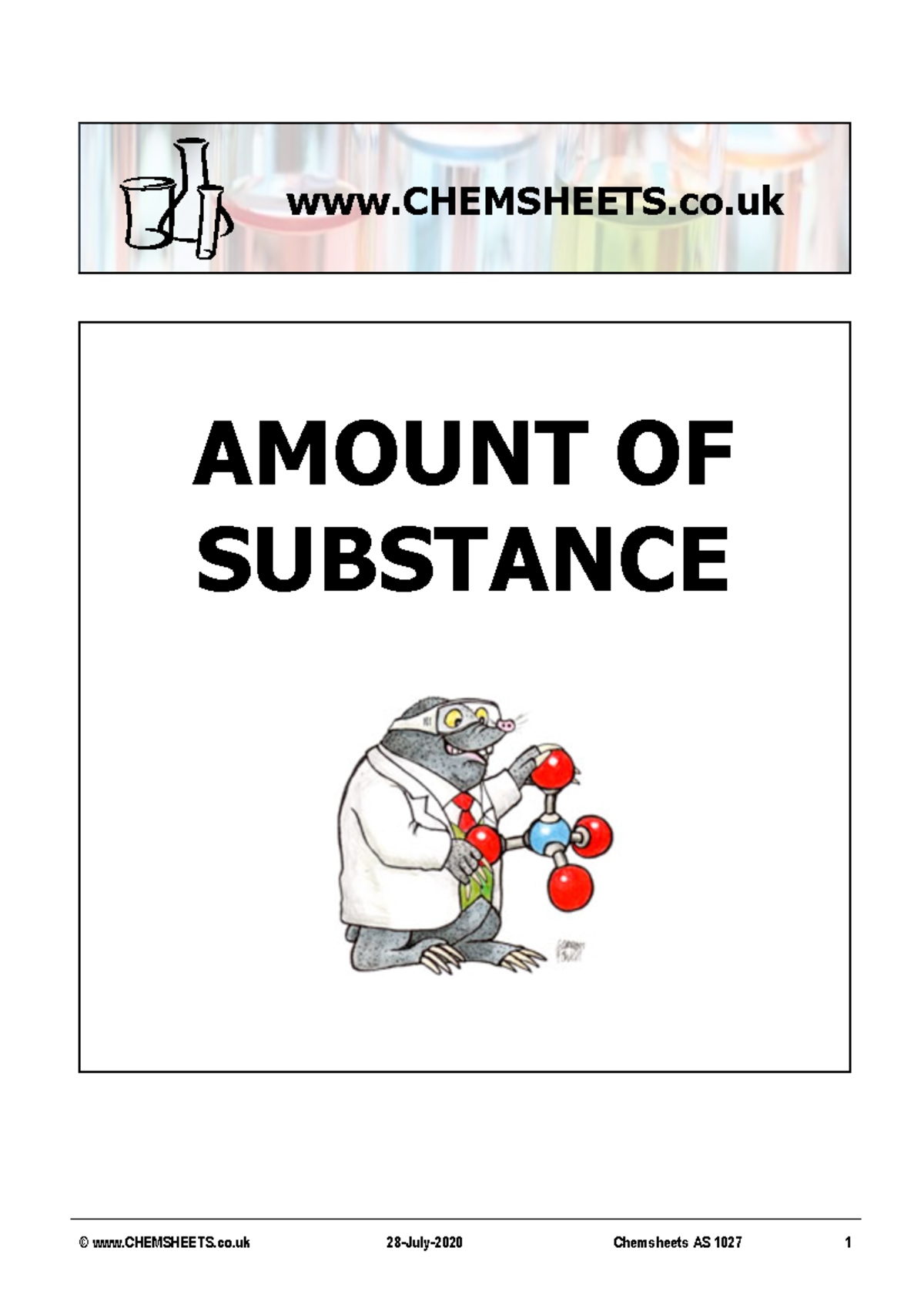 Chemsheets AS 1027 Amount Of Substance - AMOUNT OF SUBSTANCE CHEMSHEETS ...