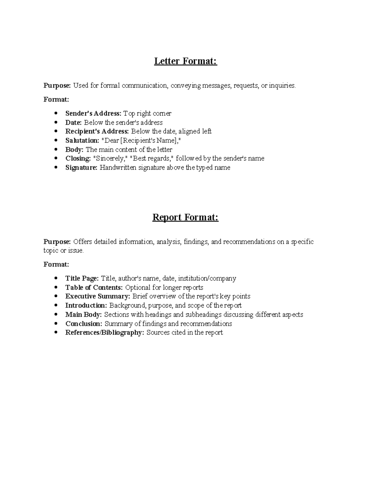 Formats - Letter Format: Purpose: Used for formal communication ...
