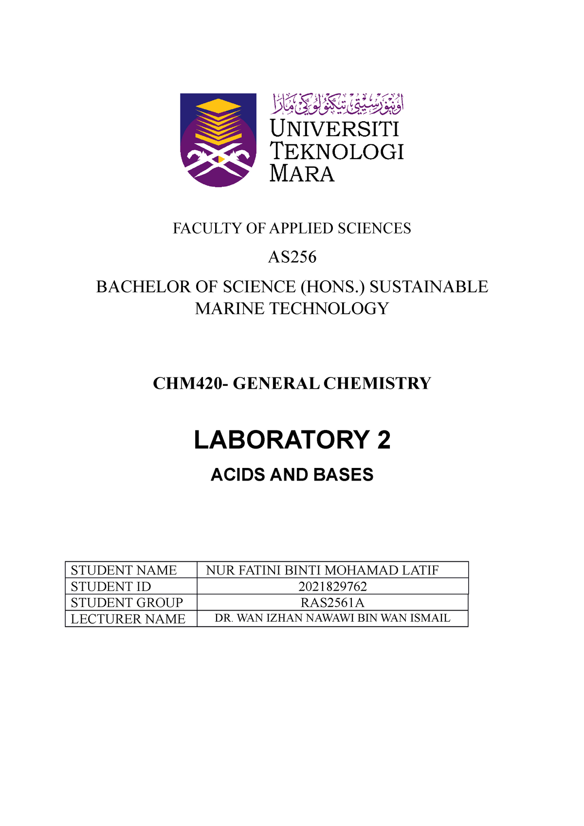 acid and bases experiment lab report