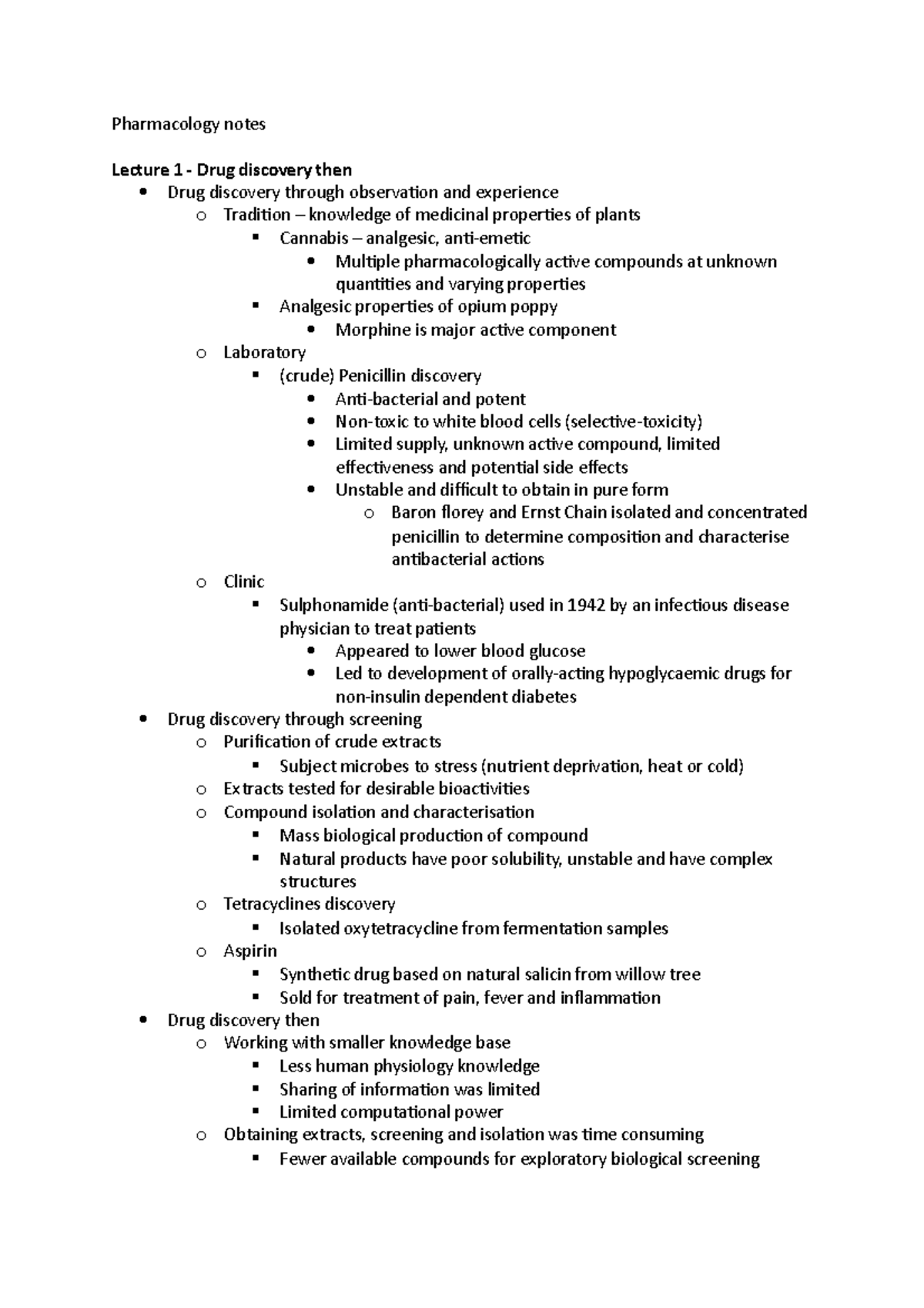 Pharmacology Notes 2020 Semester 2 - Pharmacology Notes Lecture 1 