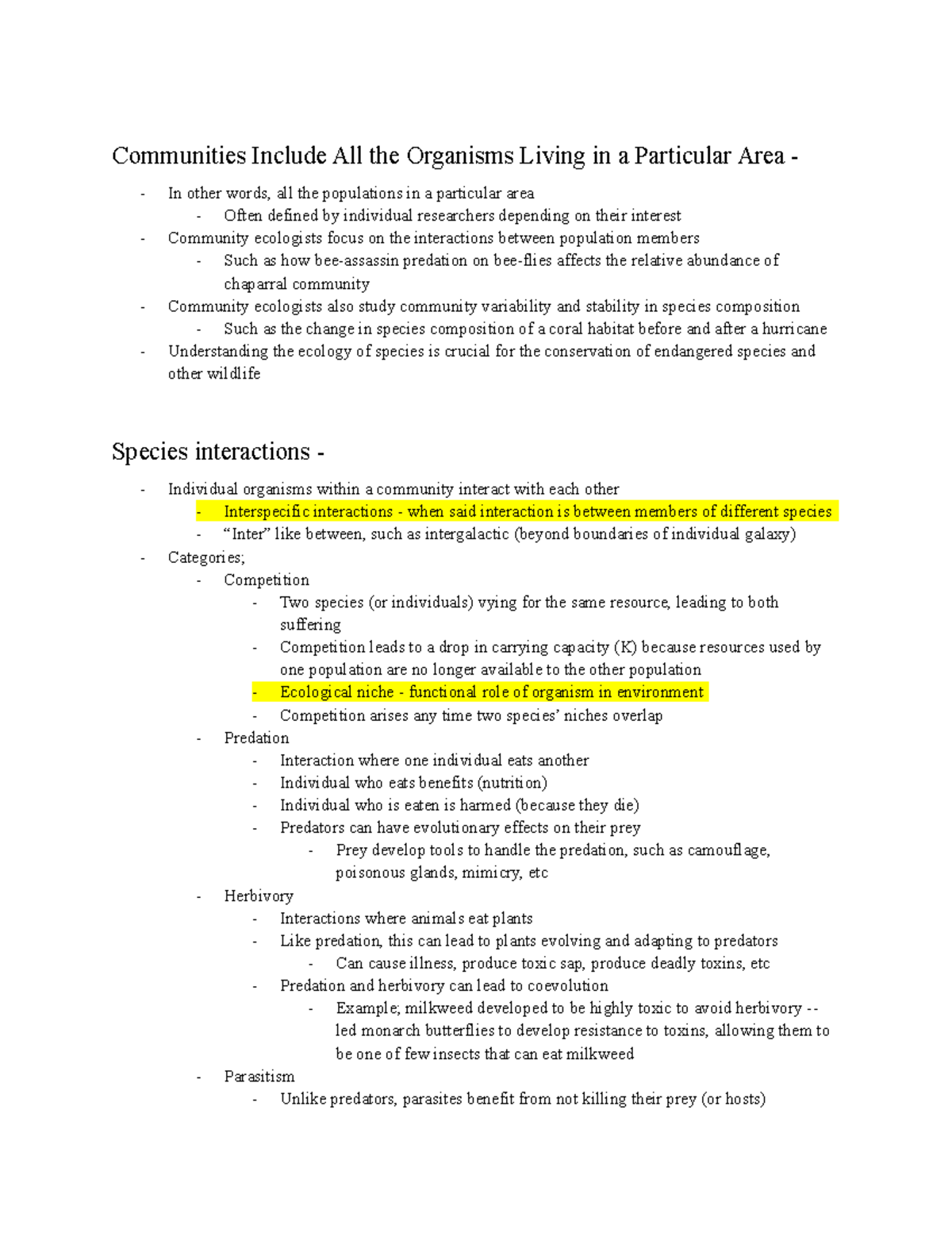 Bio Chapter 37 - Communities Include All the Organisms Living in a ...