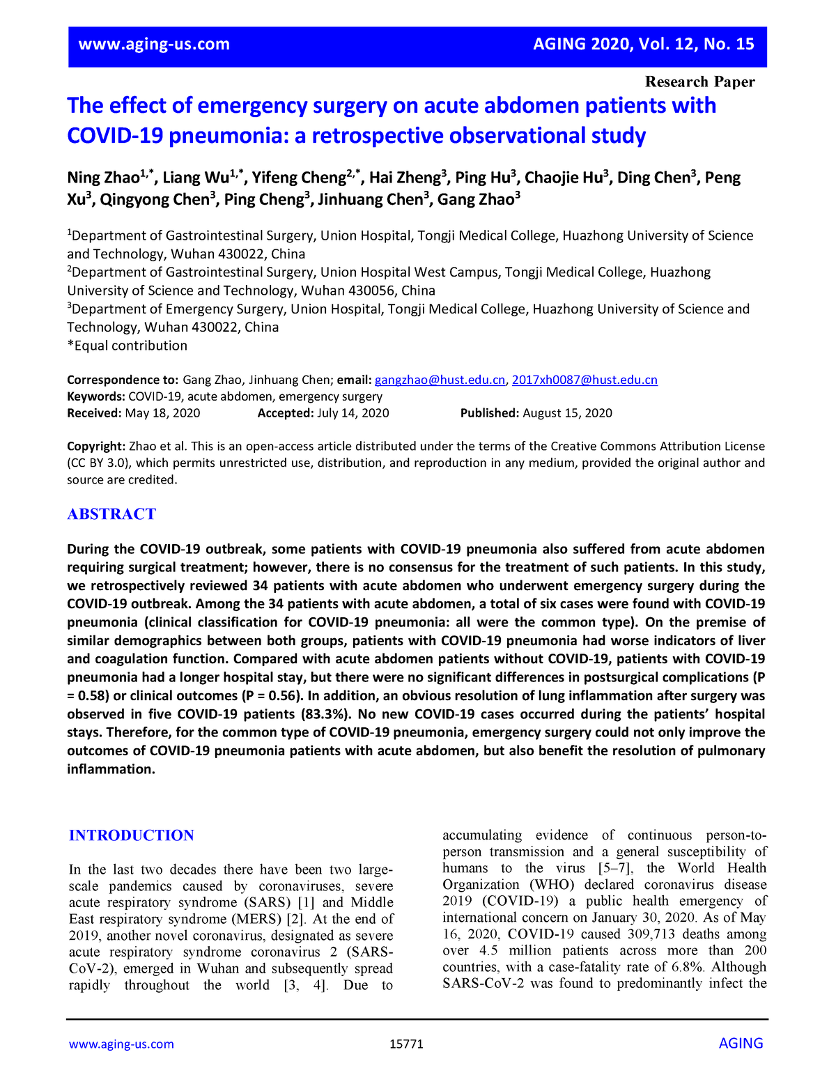 Zhao , wuhan The effect of emergency surgery on acute abdomen patients ...