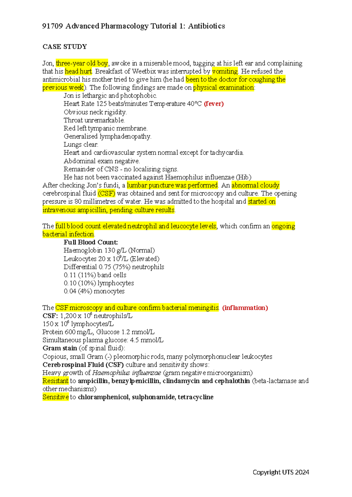 Tutorial 1 - 91709 Advanced Pharmacology Tutorial 1: Antibiotics CASE ...
