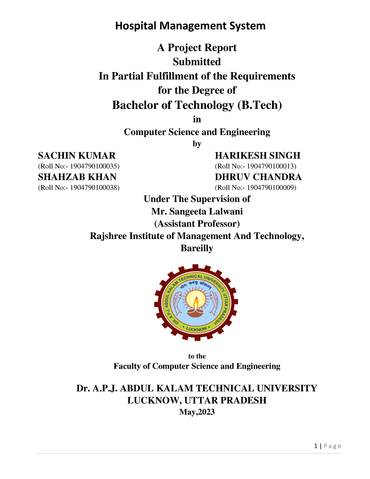 Hospital Managment Project Report final - Hospital Management System A ...