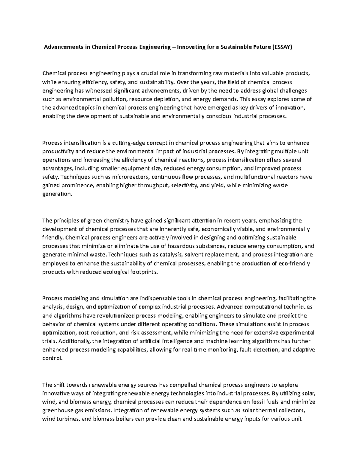 Advancements in Chemical Process Engineering – Innovating for a ...