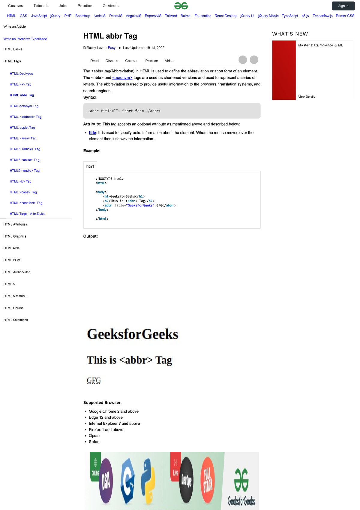 Html Abbr Tag - Geeksforgeeks - HTML CSS JavaScript JQuery PHP ...