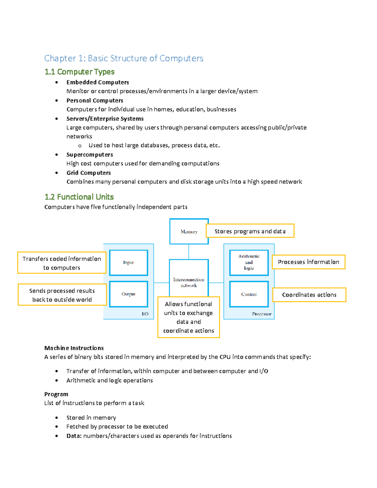 ECE222 Textbook Notes - Chapter 1: Basic Structure of Computers 1 ...