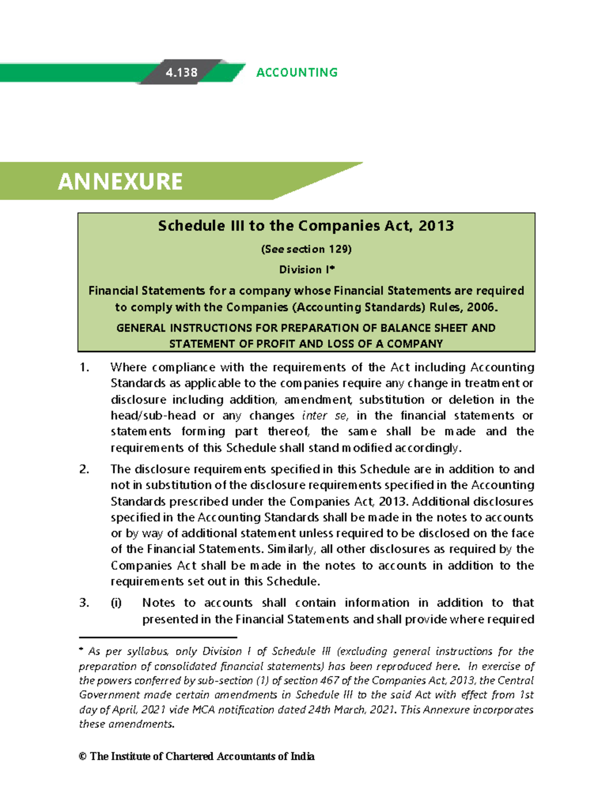 annexure data of act 2013 4 ACCOUNTING Schedule III to the Companies