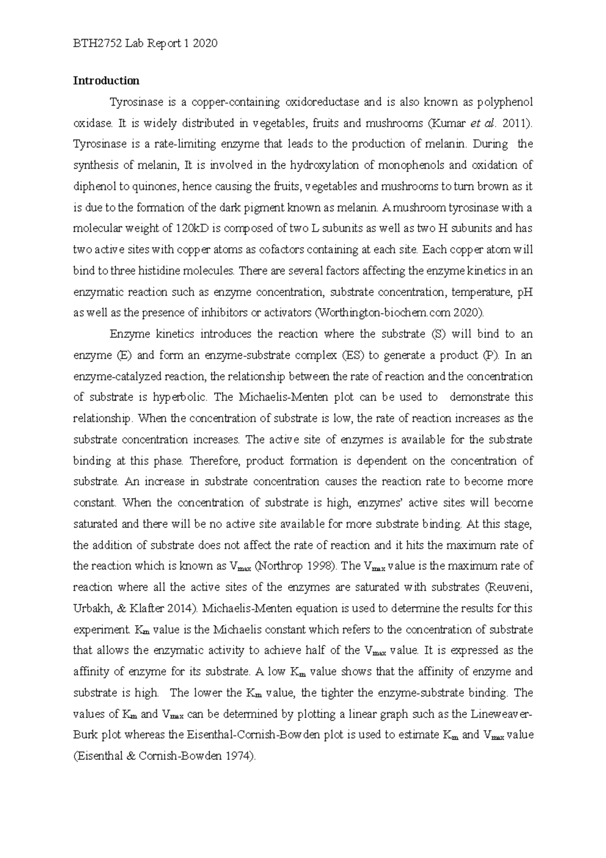 Lab Report 1 - Introduction & Aims - BTH2752 Lab Report 1 2020 ...