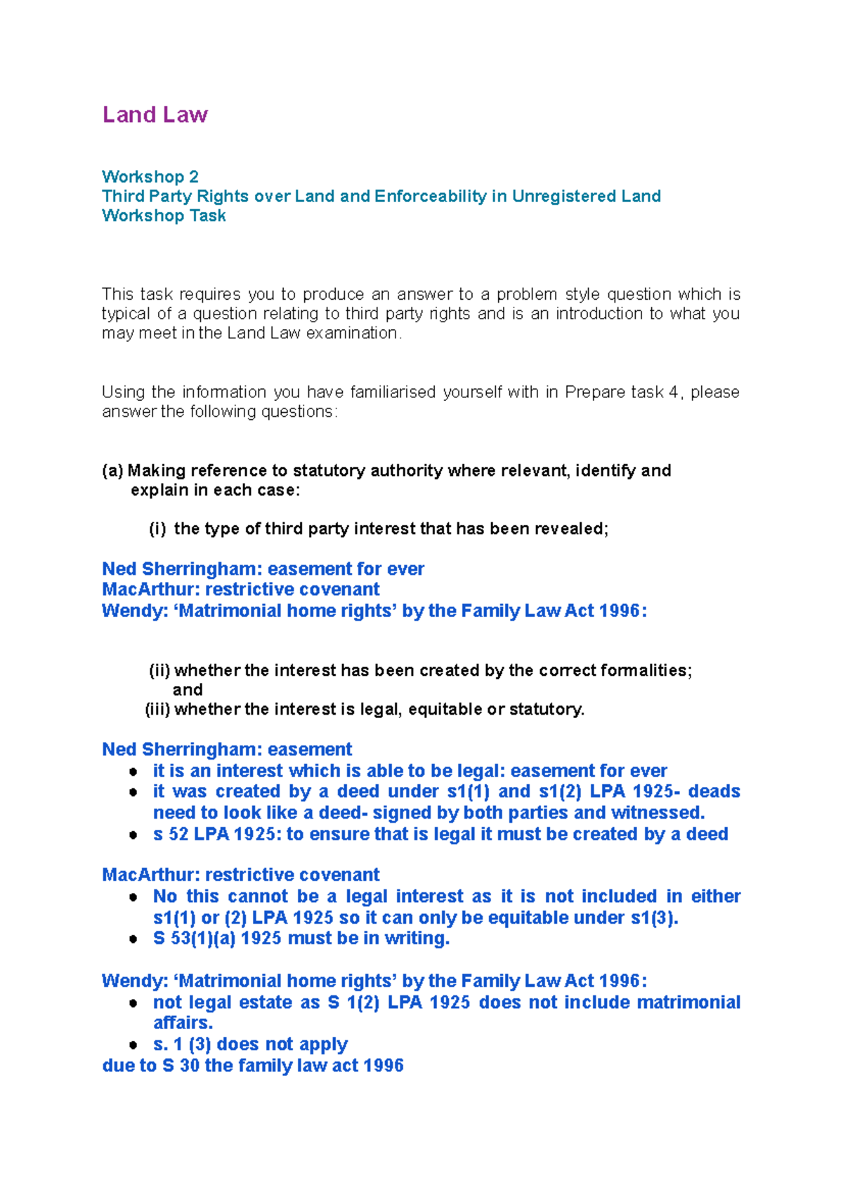 Land unit 2 engage 1 land Land Law 2 Third Party Rights