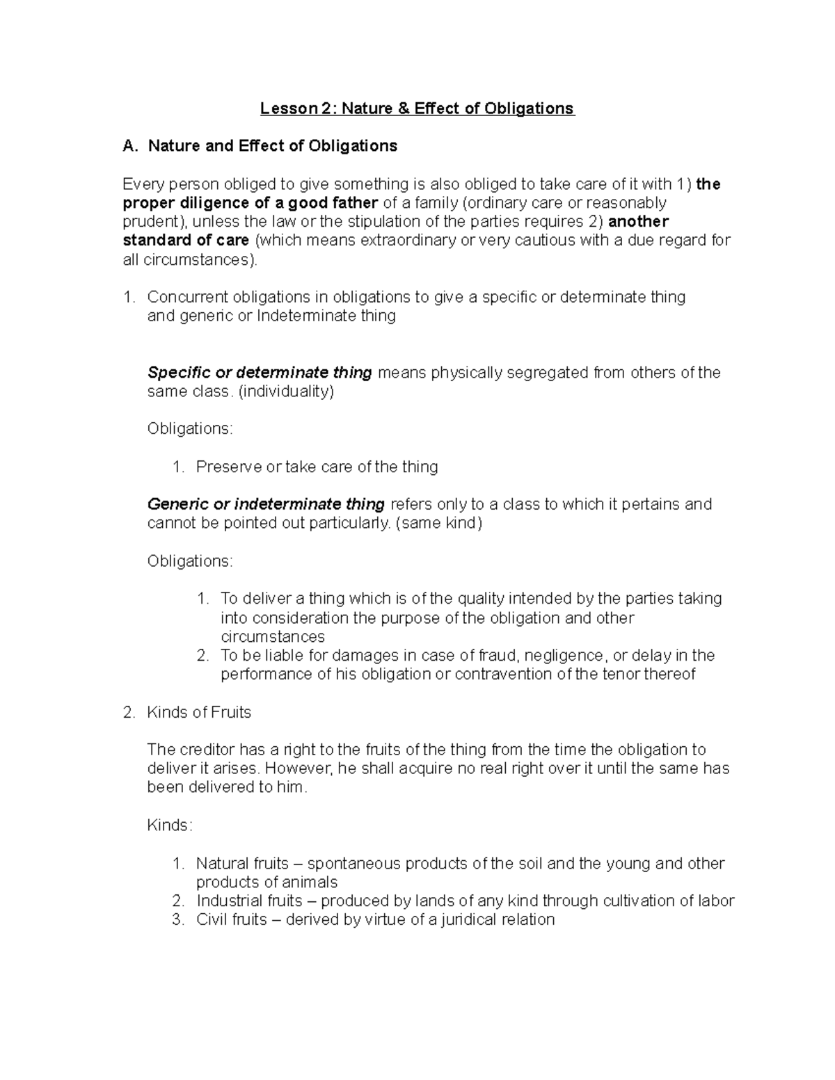 Lesson 2 LAW ON OBLIGATIONS AND CONTRACT - Accountancy - Xavier - Studocu