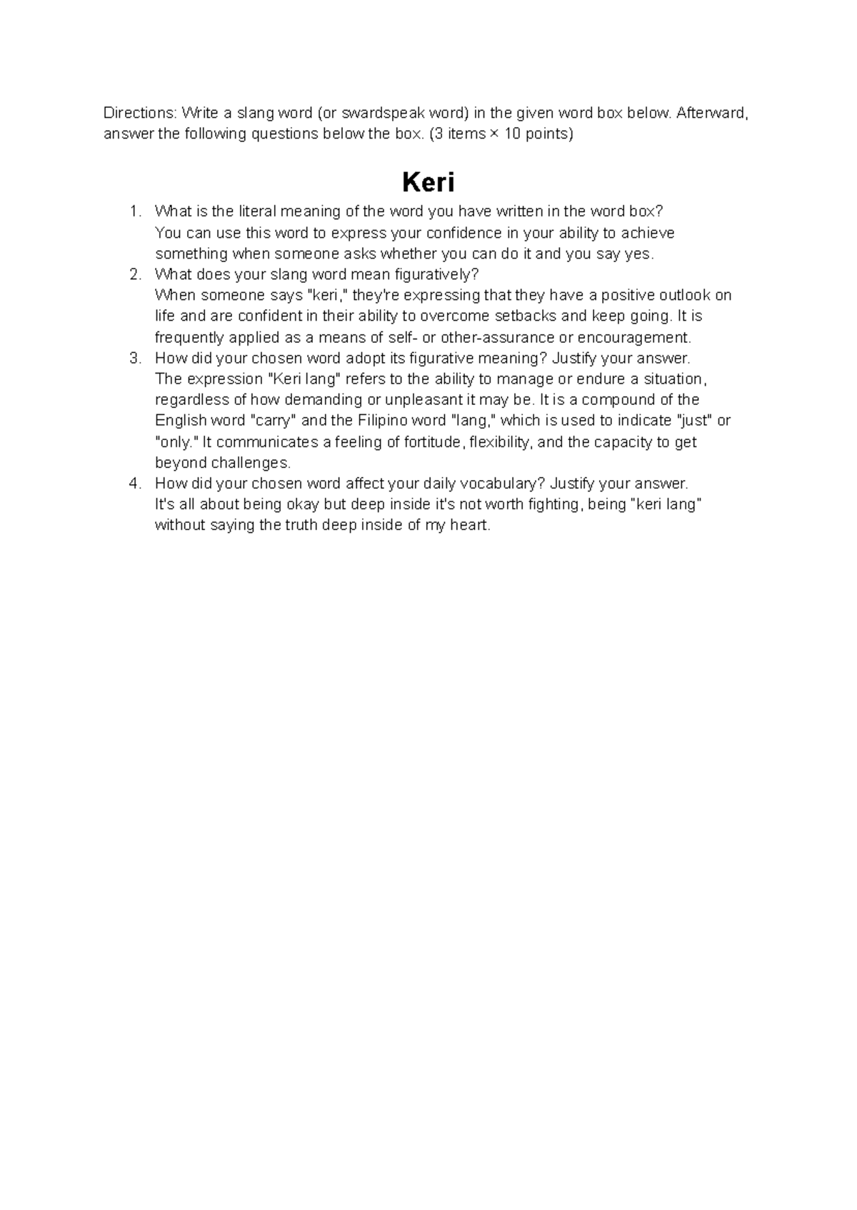 PPC ANSWER Directions Write a slang word (or swardspeak word) in