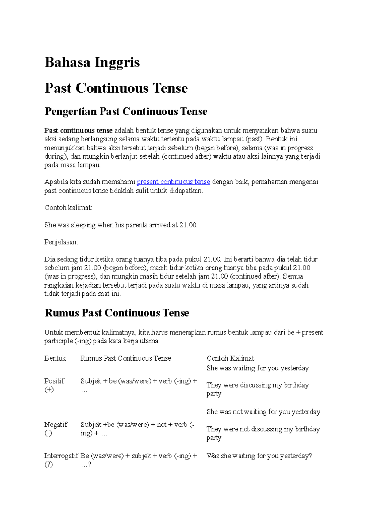 Basic English Structure - Past Continuous Tense - Bahasa Inggris Past ...