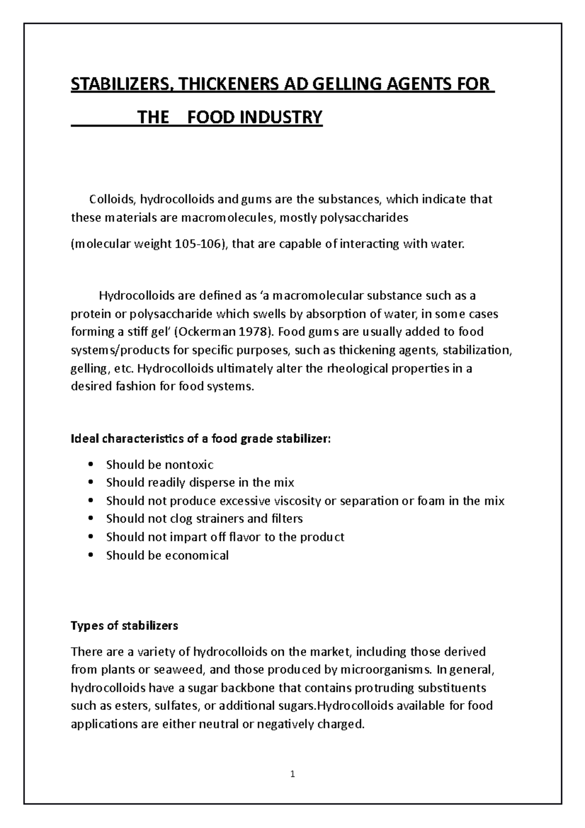 Stabilizers Lecture notes 56 STABILIZERS, THICKENERS AD GELLING