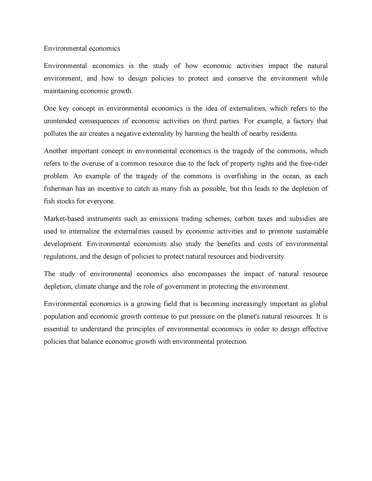 environmental economics bachelor thesis