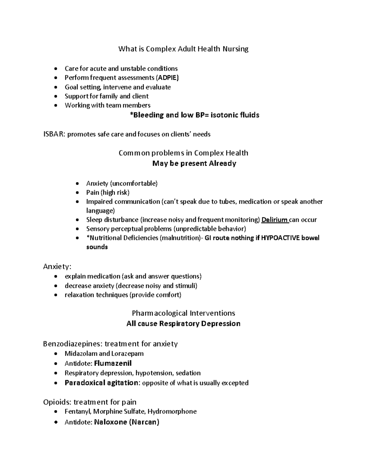 Complex EXAM 1 Guide - What is Complex Adult Health Nursing Care for ...