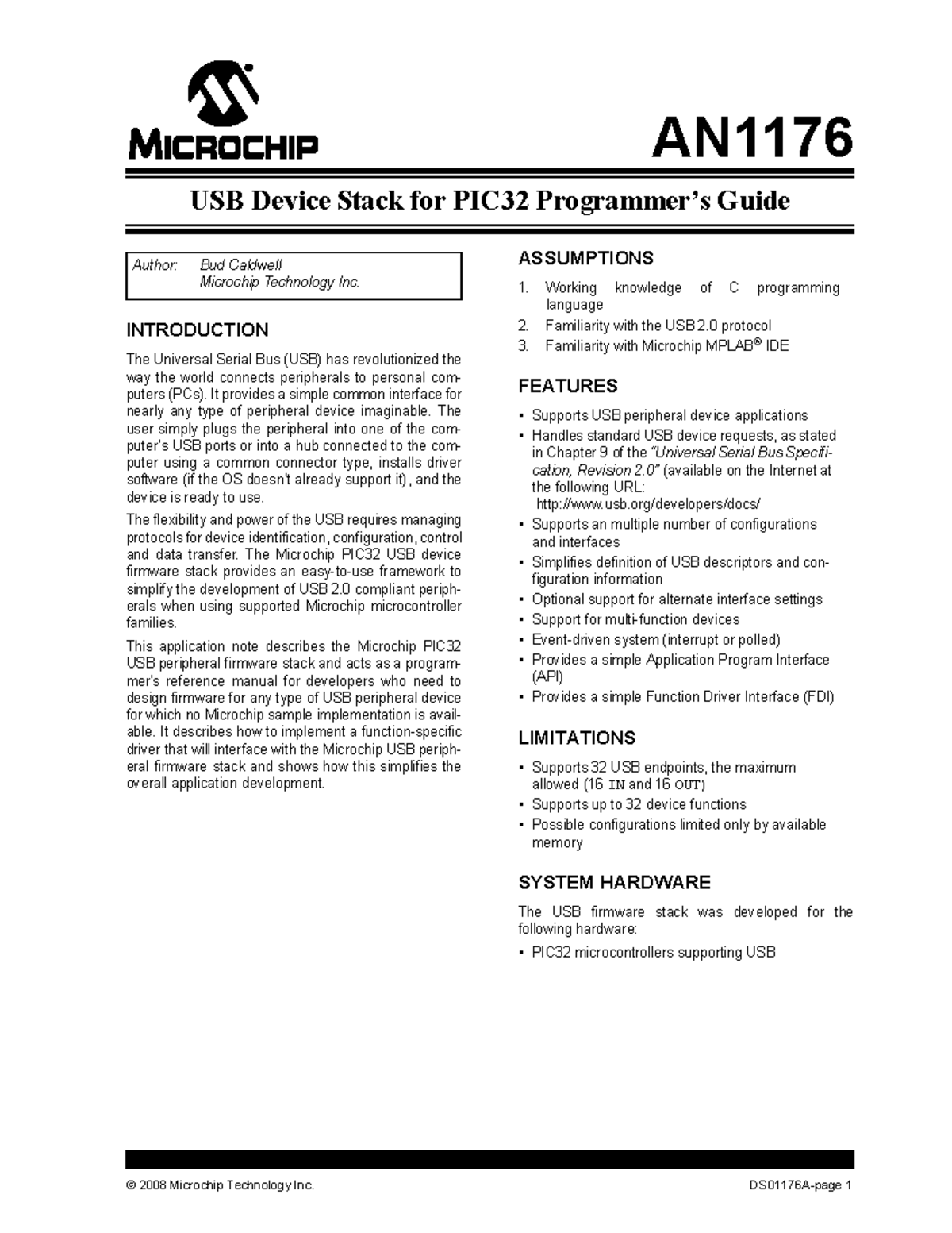 An1176 - Usb Device Stack For Pic32 Programmer's Guide 01176 A-1 ...