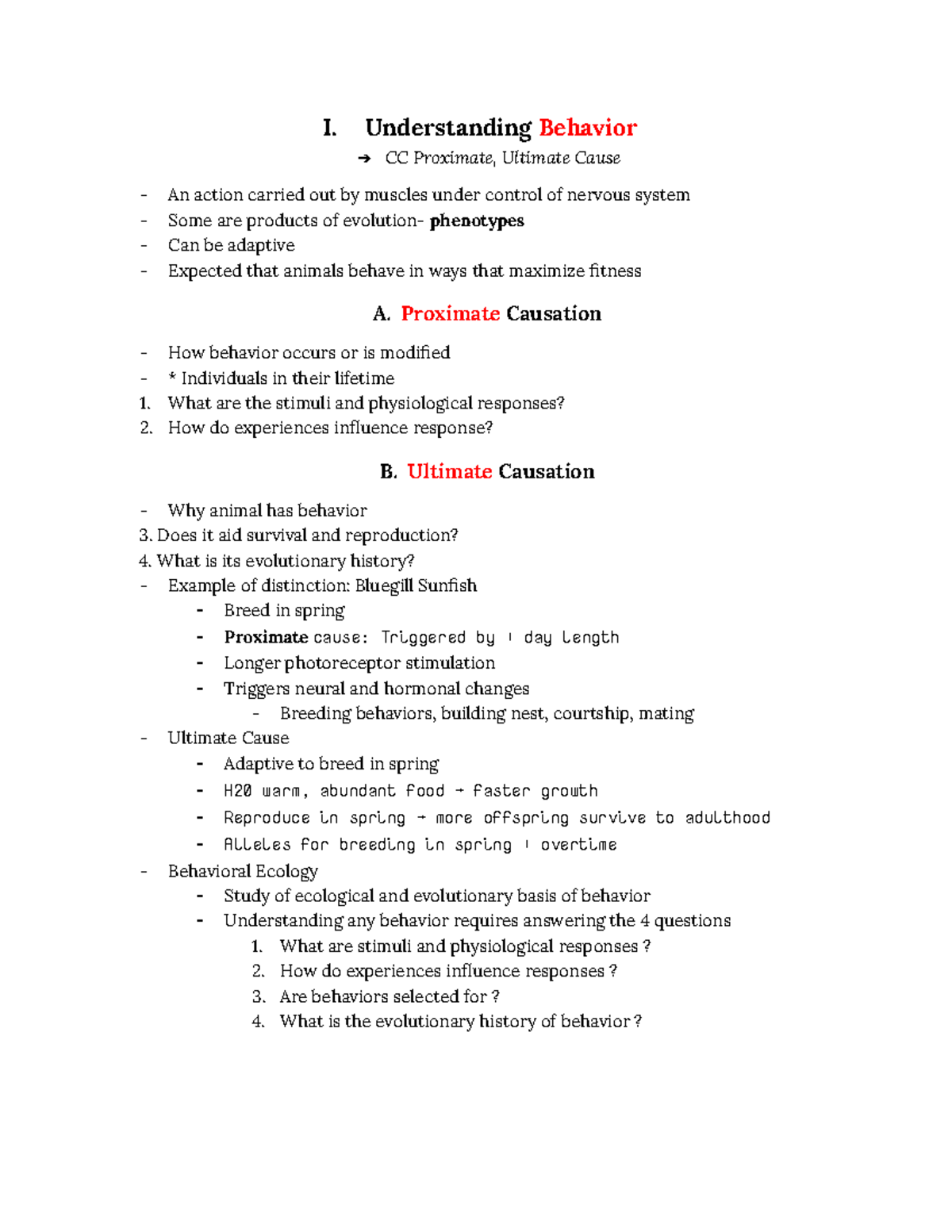 Animal Behavior I. Understanding Behavior CC Proximate, Ultimate