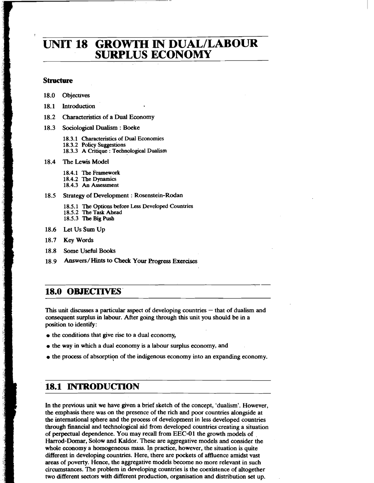 Lewis Model Egyankosh - I UNIT- 18 GROWTH IN DUALILABOUR SURPLUS ECONOMY Structure 18 Objecuves ...