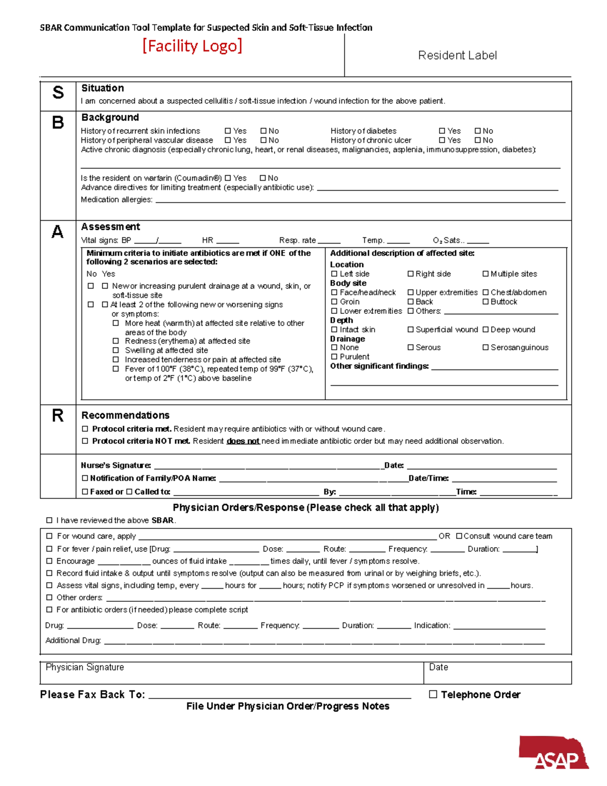 SBAR communication tool template - B Background History of recurrent ...