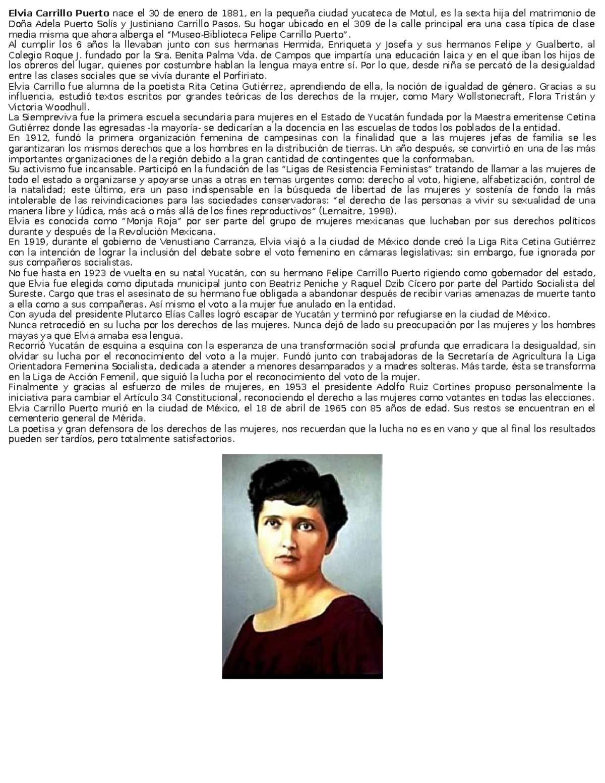 Biografia elvia carrillo puerto - Elvia Carrillo Puerto nace el 30 de ...