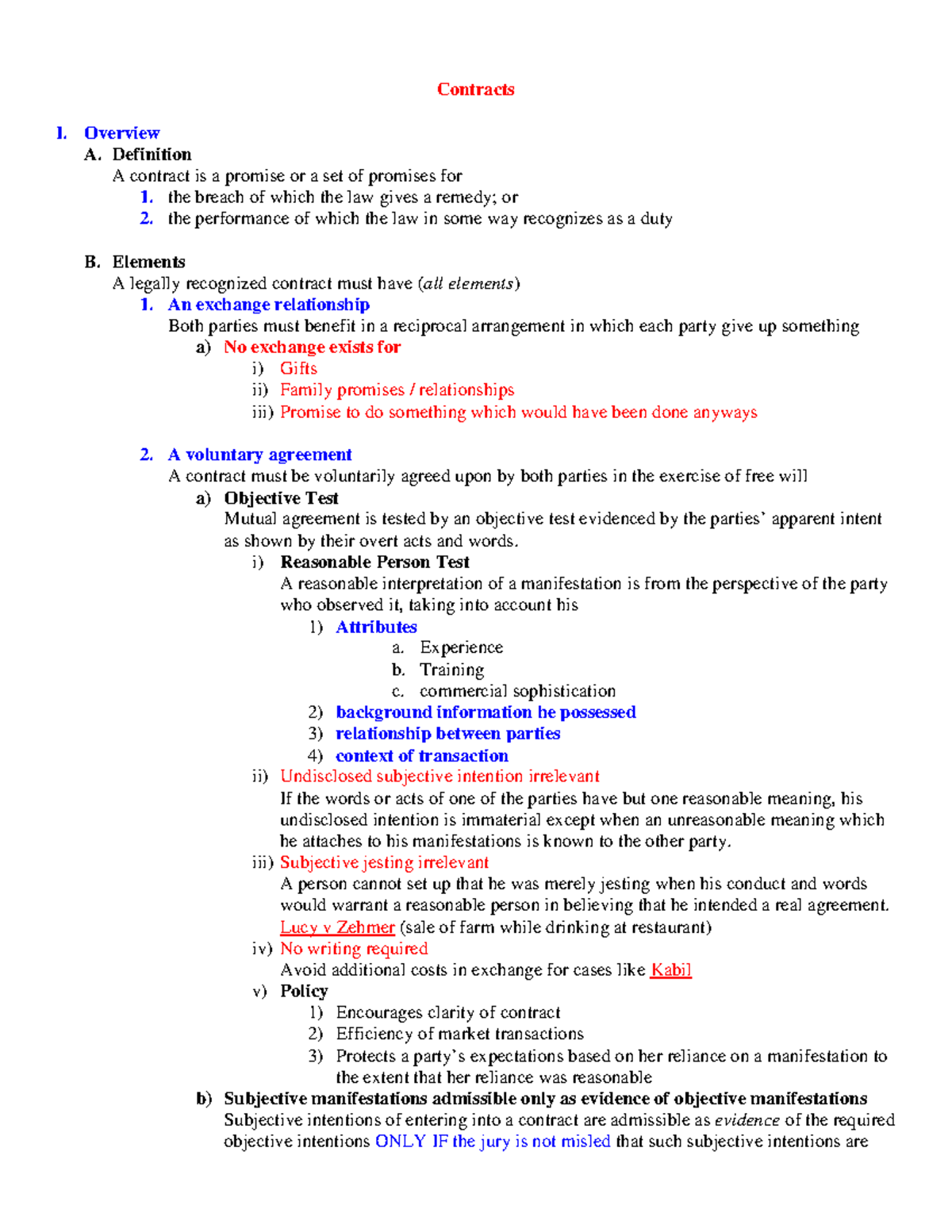 Contractshaynes 2006 copy - Contracts I. Overview A. Definition A ...